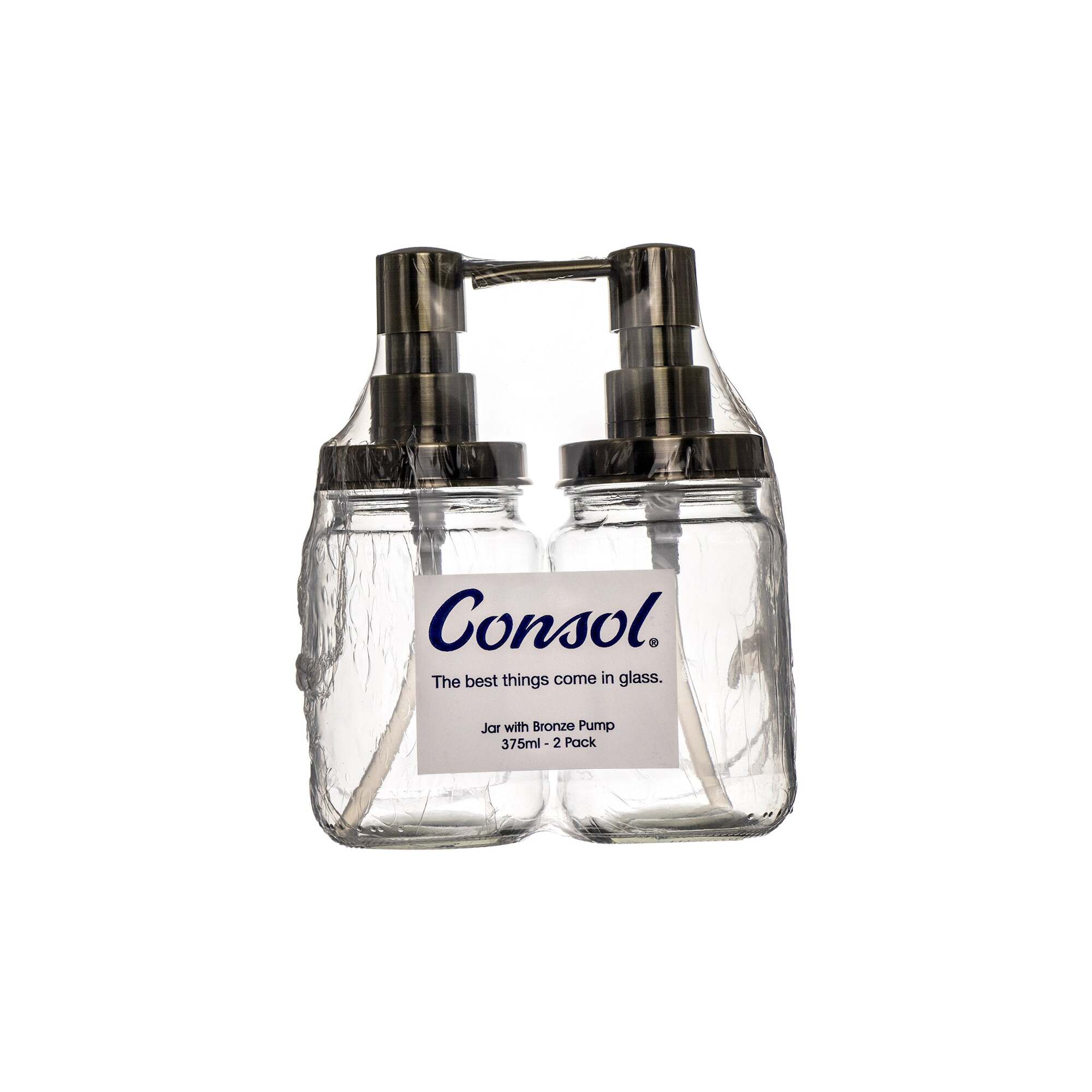 CONSOL JARS WITH BRONZE PUMPS 2 PACK, 375ML (175X70MM DIA)