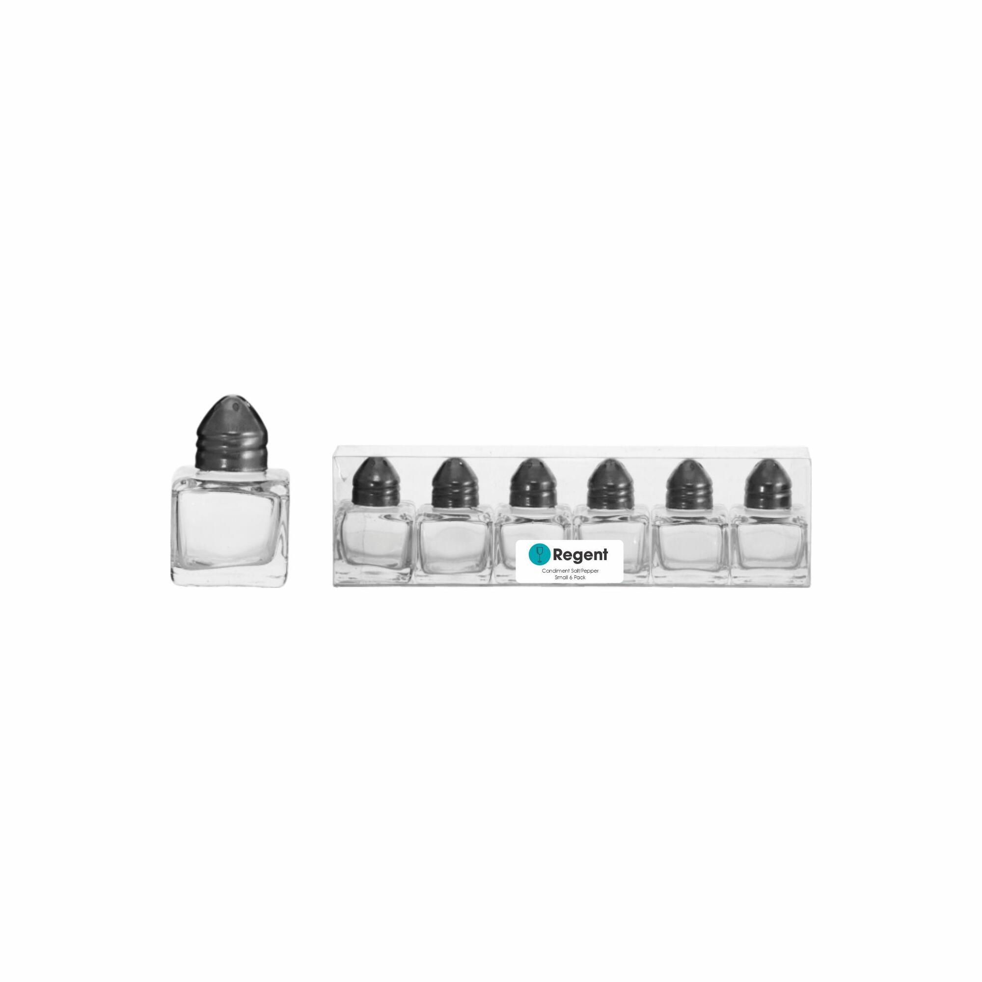 REGENT SMALL SALT & PEPPER GLASS SHAKERS IN ACETATE BOX 6 PACK, 10ML (48X30X30MM)