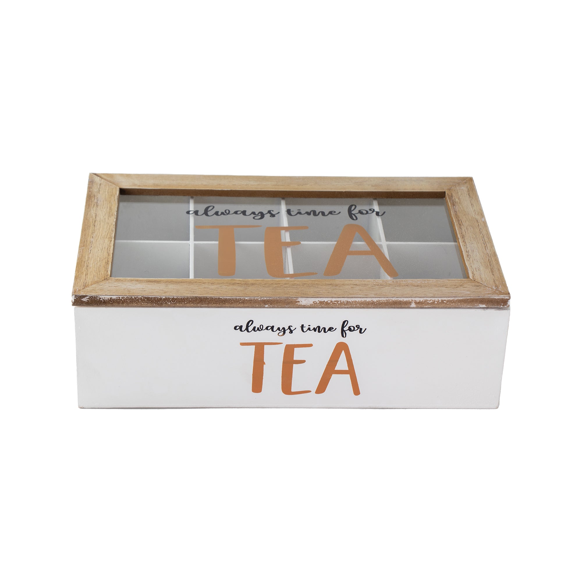 REGENT KITCHEN TEA BOX WITH 8 PARTITIONS WOOD AND GLASS, (315X190X96MM)