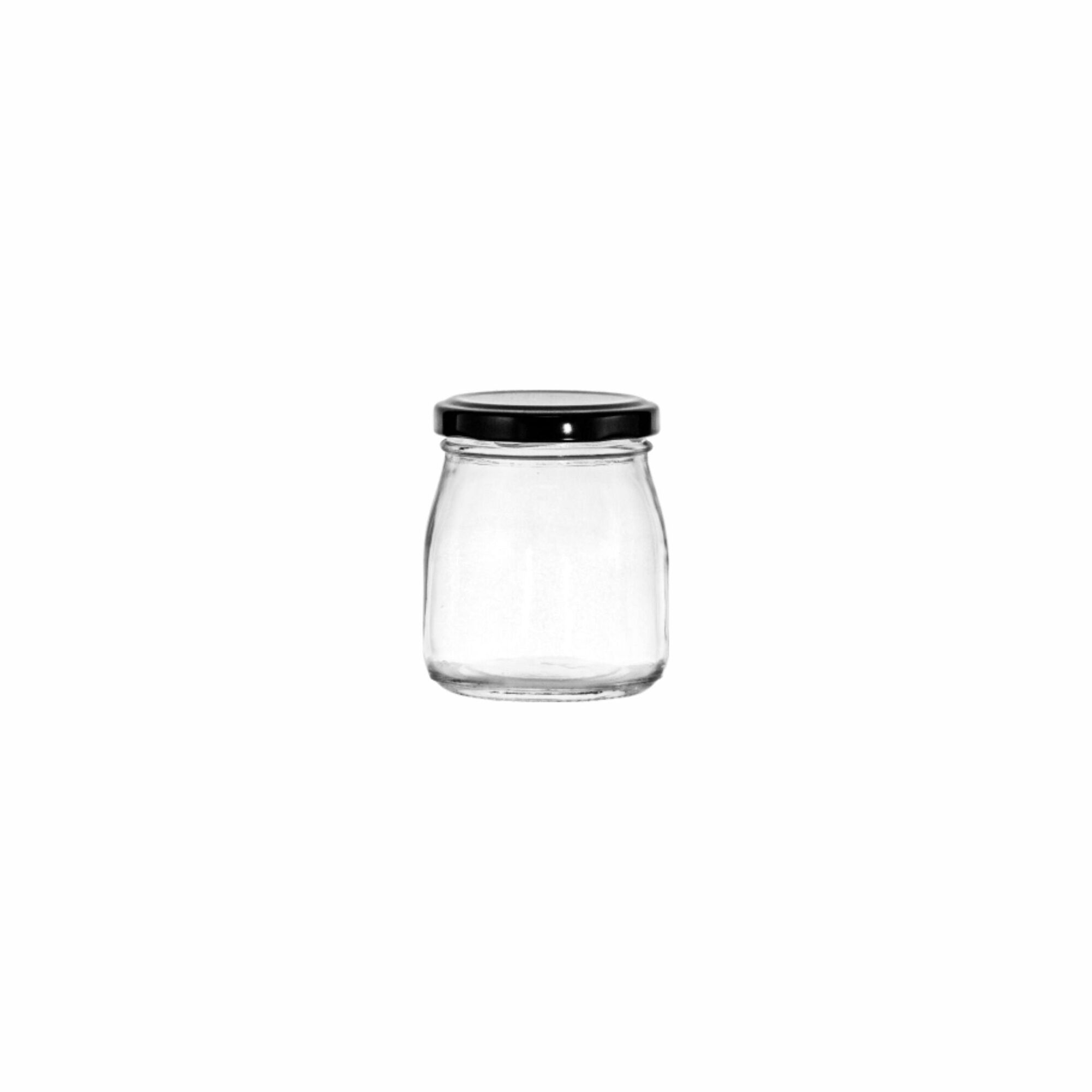 REGENT GLASS ROUND JAR WITH BLACK LID 12 PACK, 150ML (78X60MM DIA)