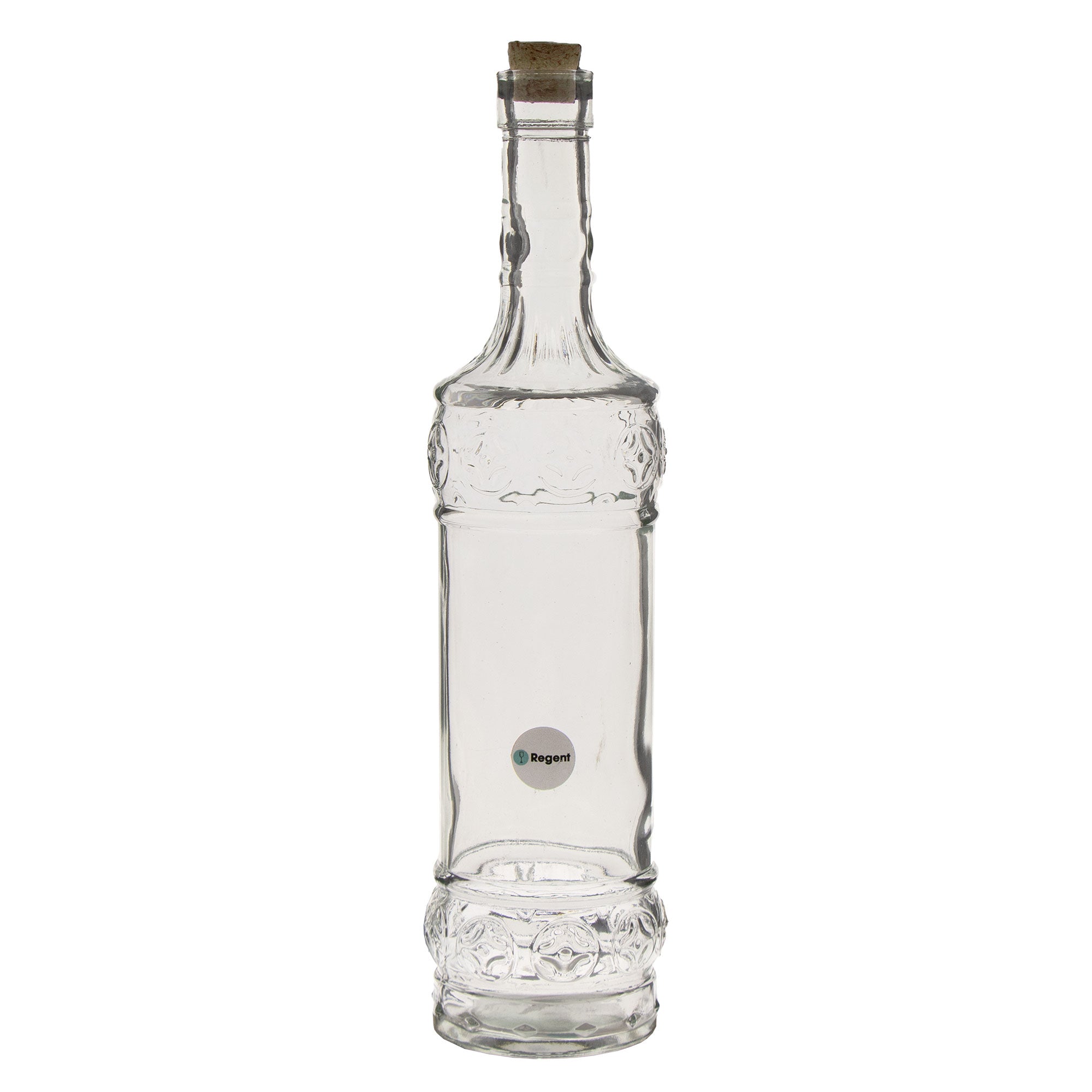 REGENT GLASS VINTAGE STYLE DECO EMBOSSED BOTTLE WITH CORK LID, 1LT (315X75X75MM)