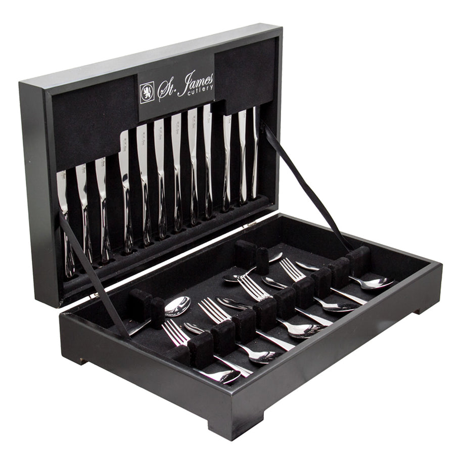 ST. JAMES CUTLERY KENSINGTON 58 PIECE SET IN WOODEN CANTEEN