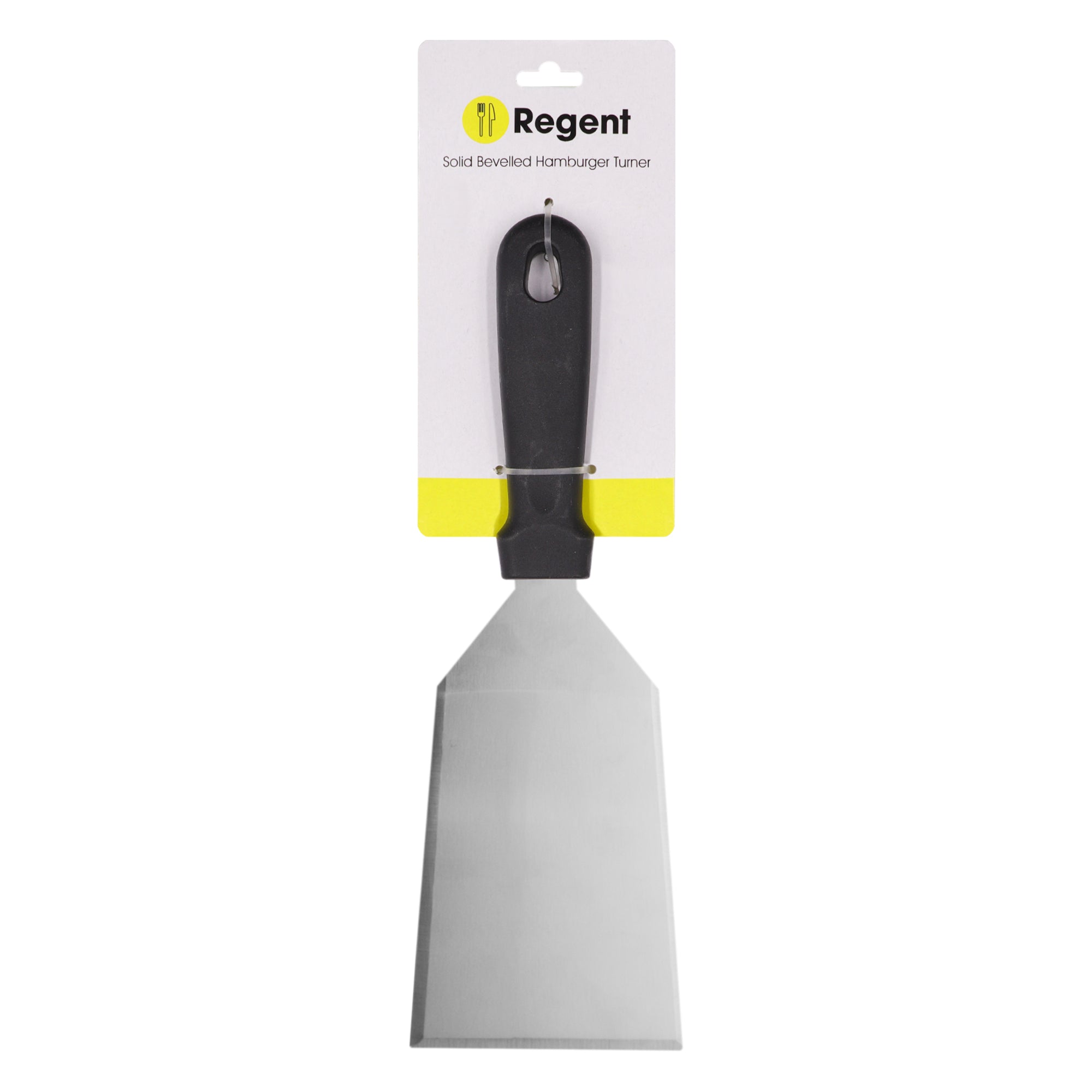 REGENT HAMBURGER SOLID BEVELLED TURNER ST STEEL WITH BLACK PP HANDLE, (240X98X28MM)