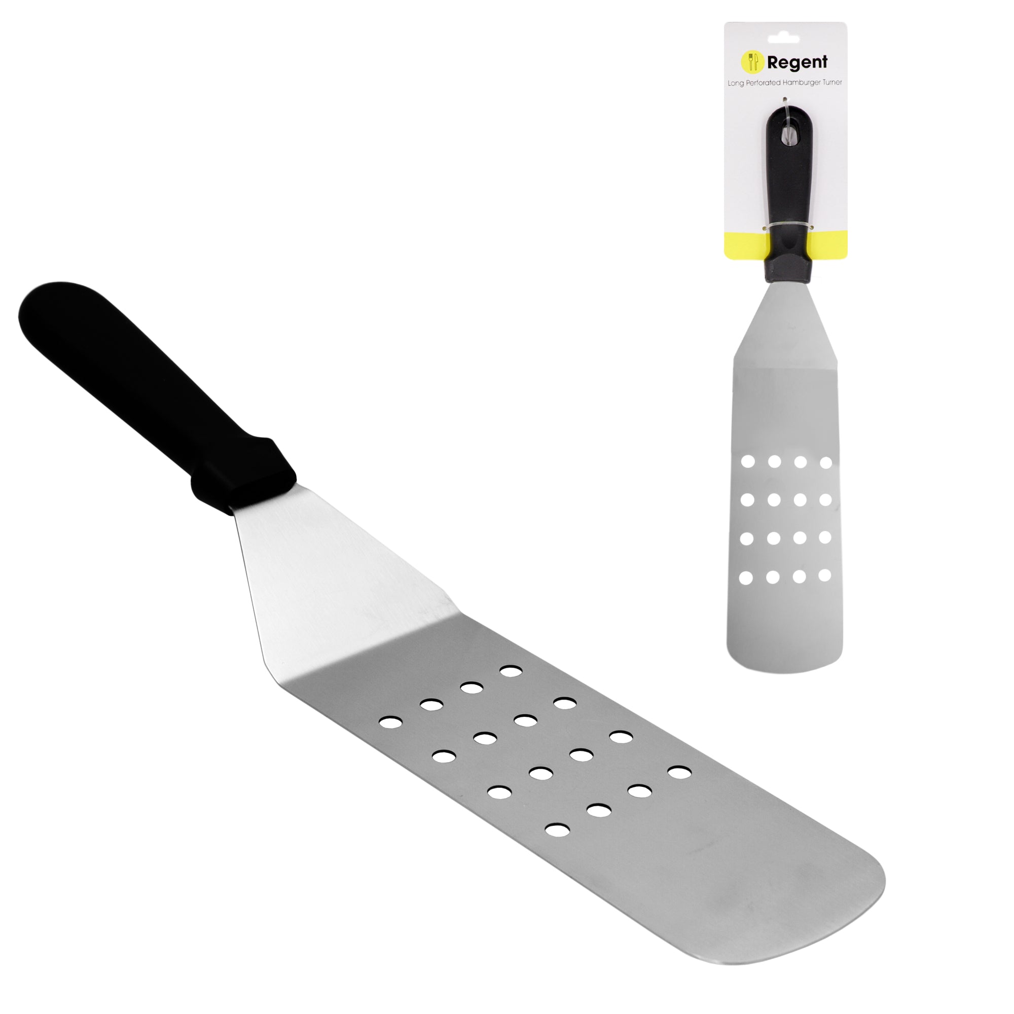 REGENT LONG TURNER PERFORATED ST STEEL WITH BLACK PP HANDLE, (370X72X90MM)