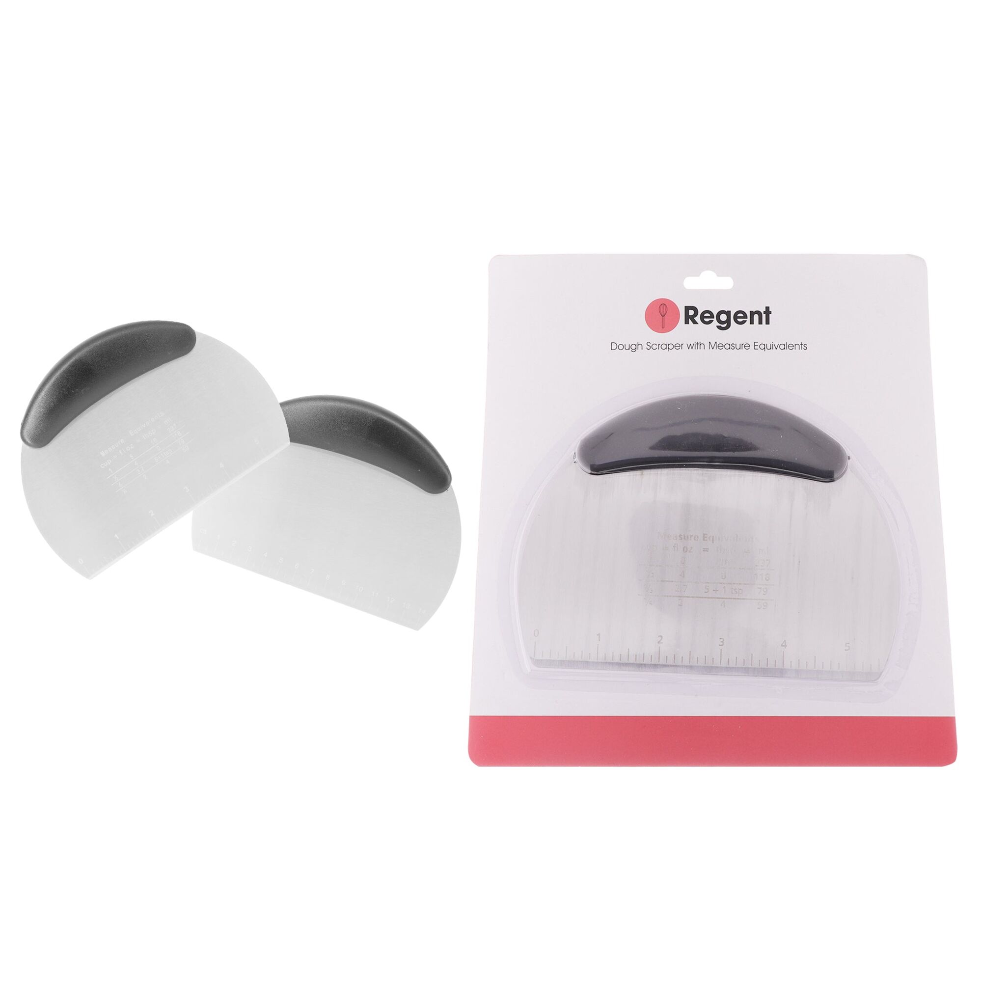 REGENT BAKEWARE DOUGH SCRAPER WITH MEASURE EQUIVALENTS STAINLESS STEEL, (160X120X15MM)