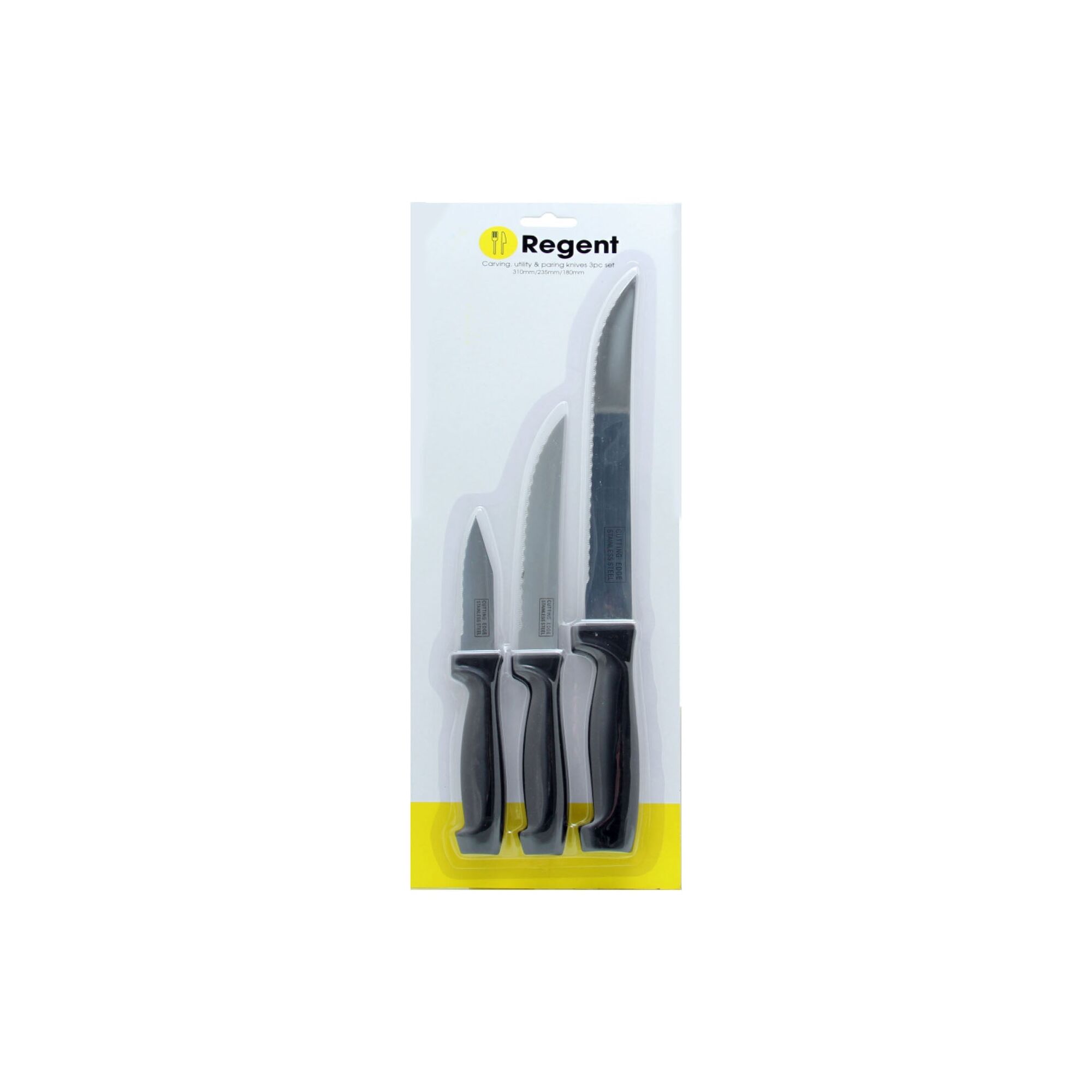 REGENT KITCHEN CARVING,UTILITY & PARING KNIVES 3 PIECE SET, (180MM l 235MM l 310MM)