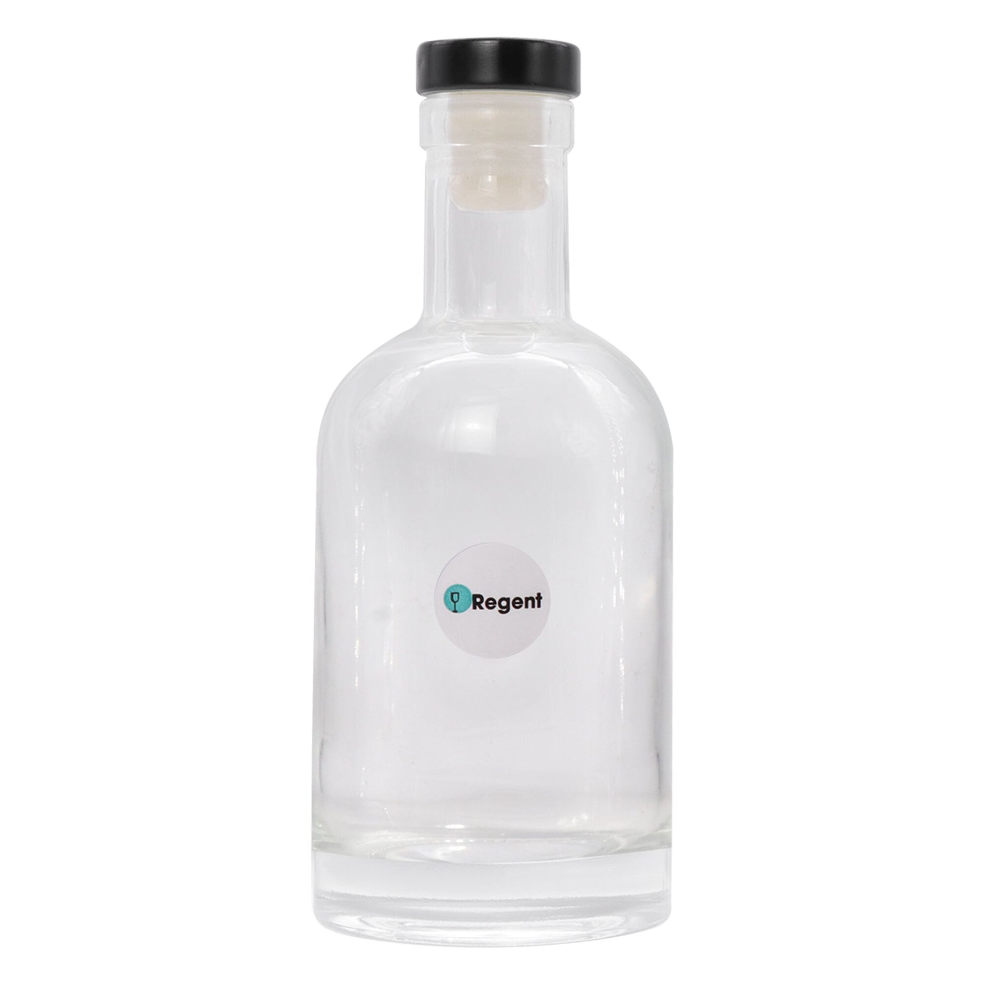 REGENT GLASS GIN BOTTLE WITH BLACK STOPPER, 200ML