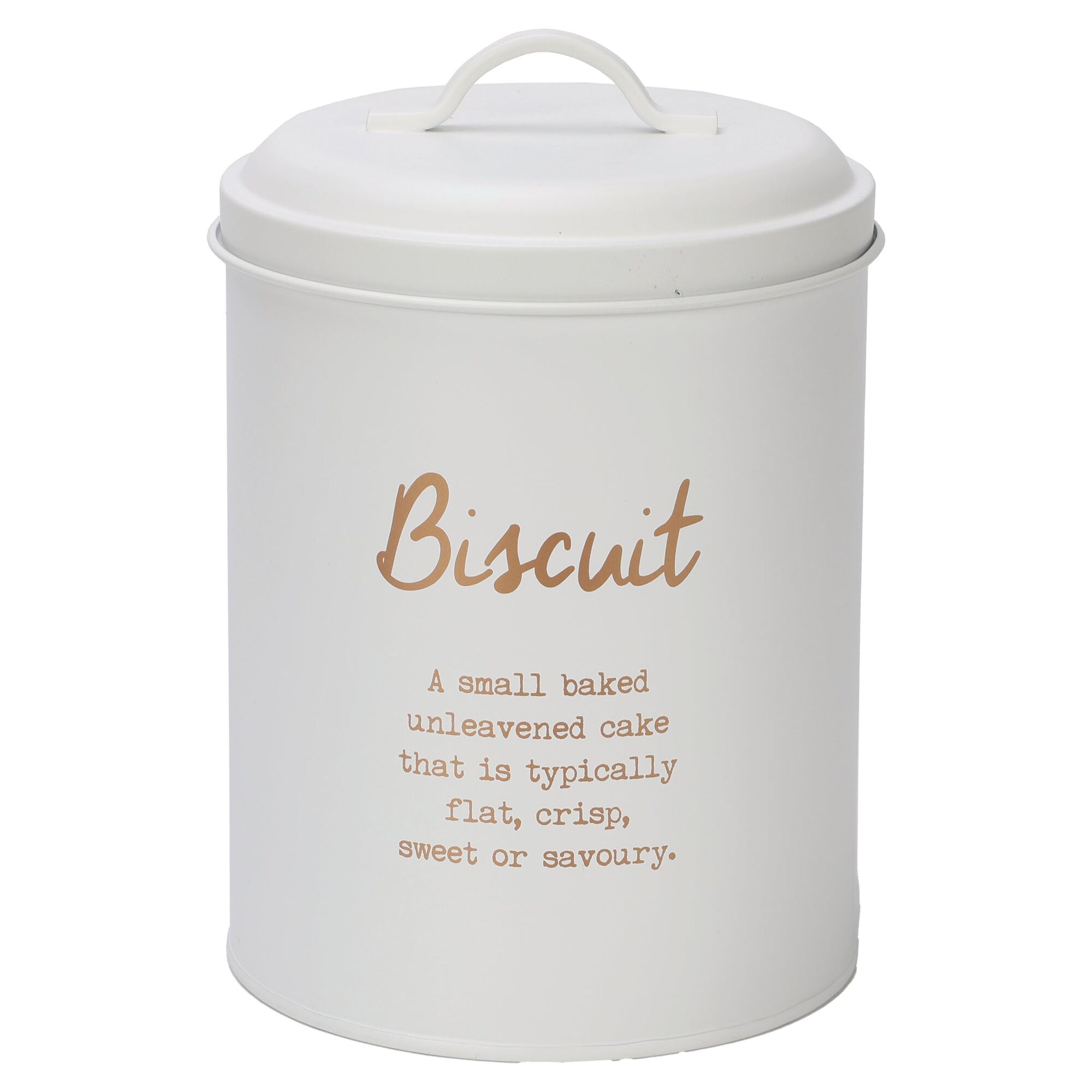 REGENT BISCUIT CANISTER WHITE WITH GOLD PRINT, 140MM DIA