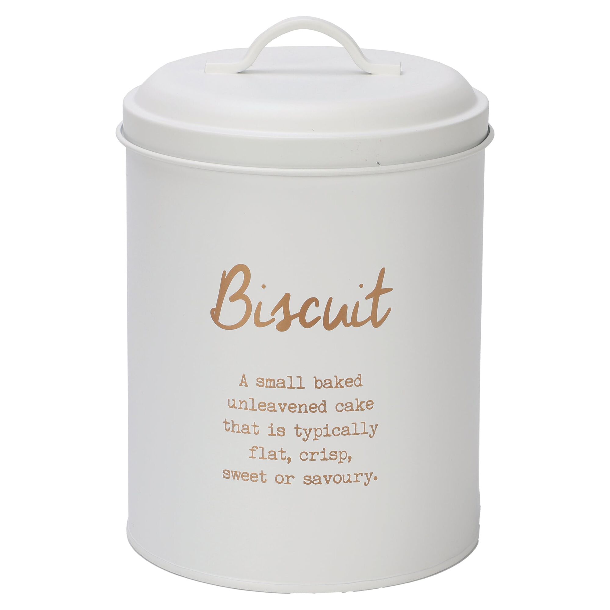 REGENT KITCHEN BISCUIT CANISTER WHITE WITH GOLD PRINTING, (135MM DIAX175MM)