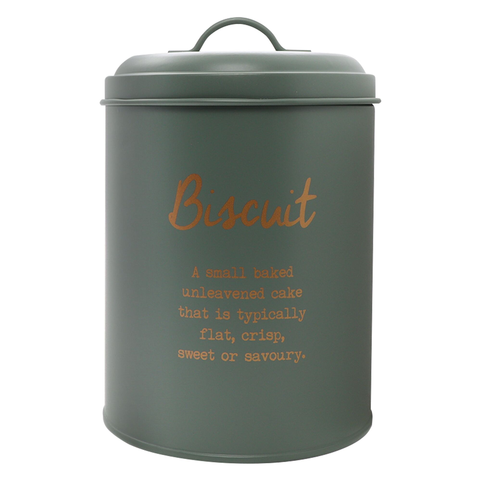 REGENT BISCUIT CANISTER GREEN WITH GOLD PRINT, 140MM DIA