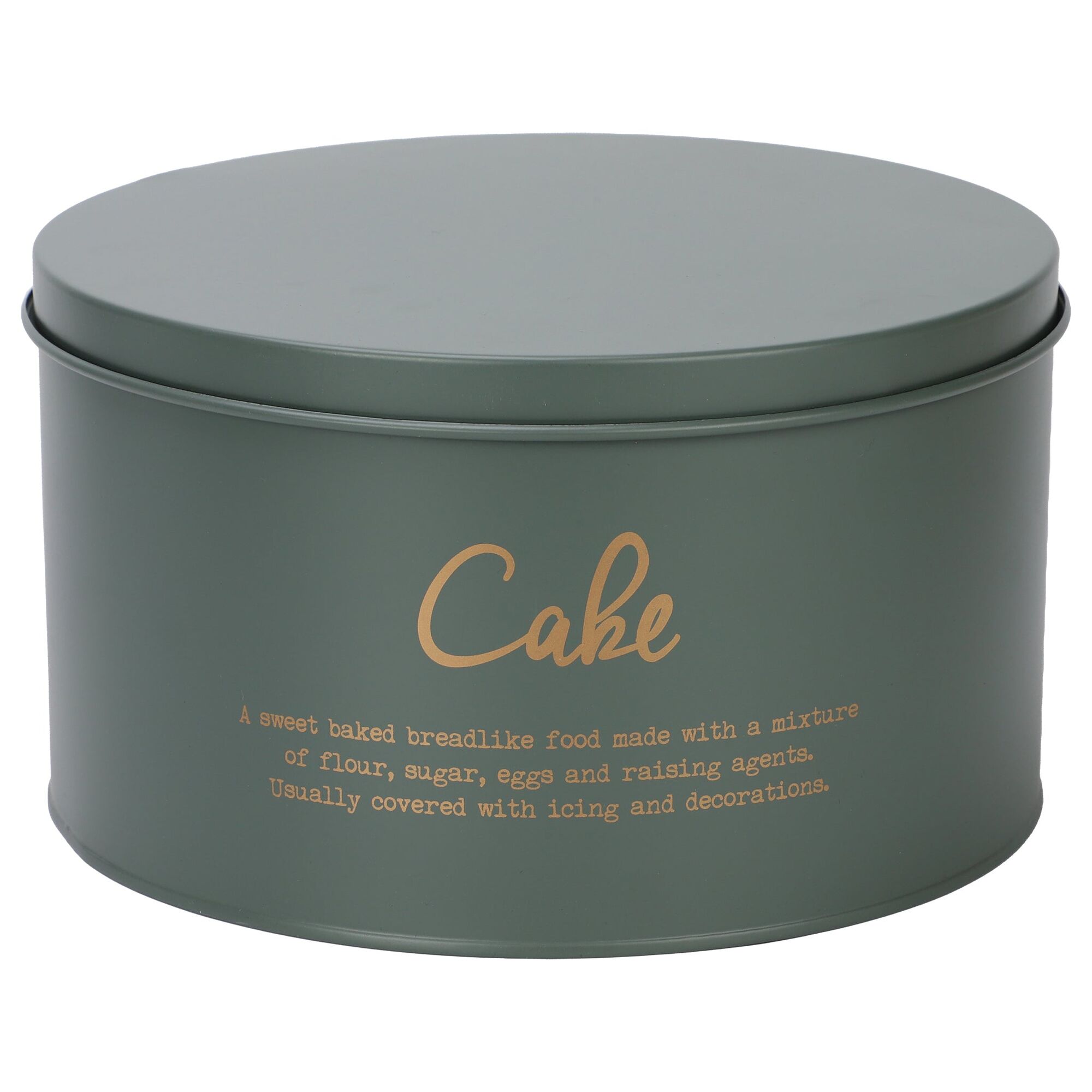 REGENT CAKE TIN GREEN WITH GOLD PRINTING, 250MM DIA