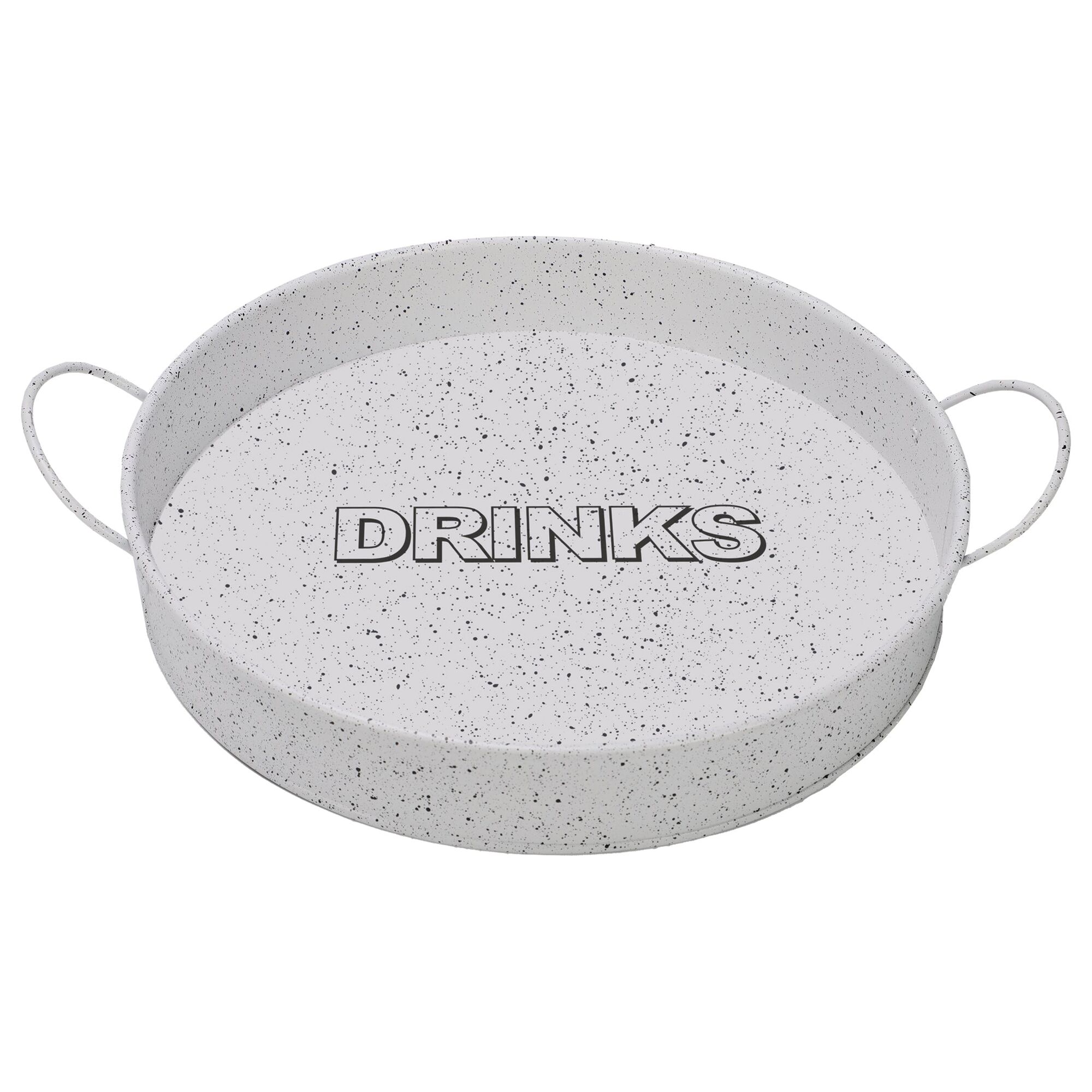 BAR BUTLER BAR TRAY WHITE MOTTLED BLACK, 370MM DIA