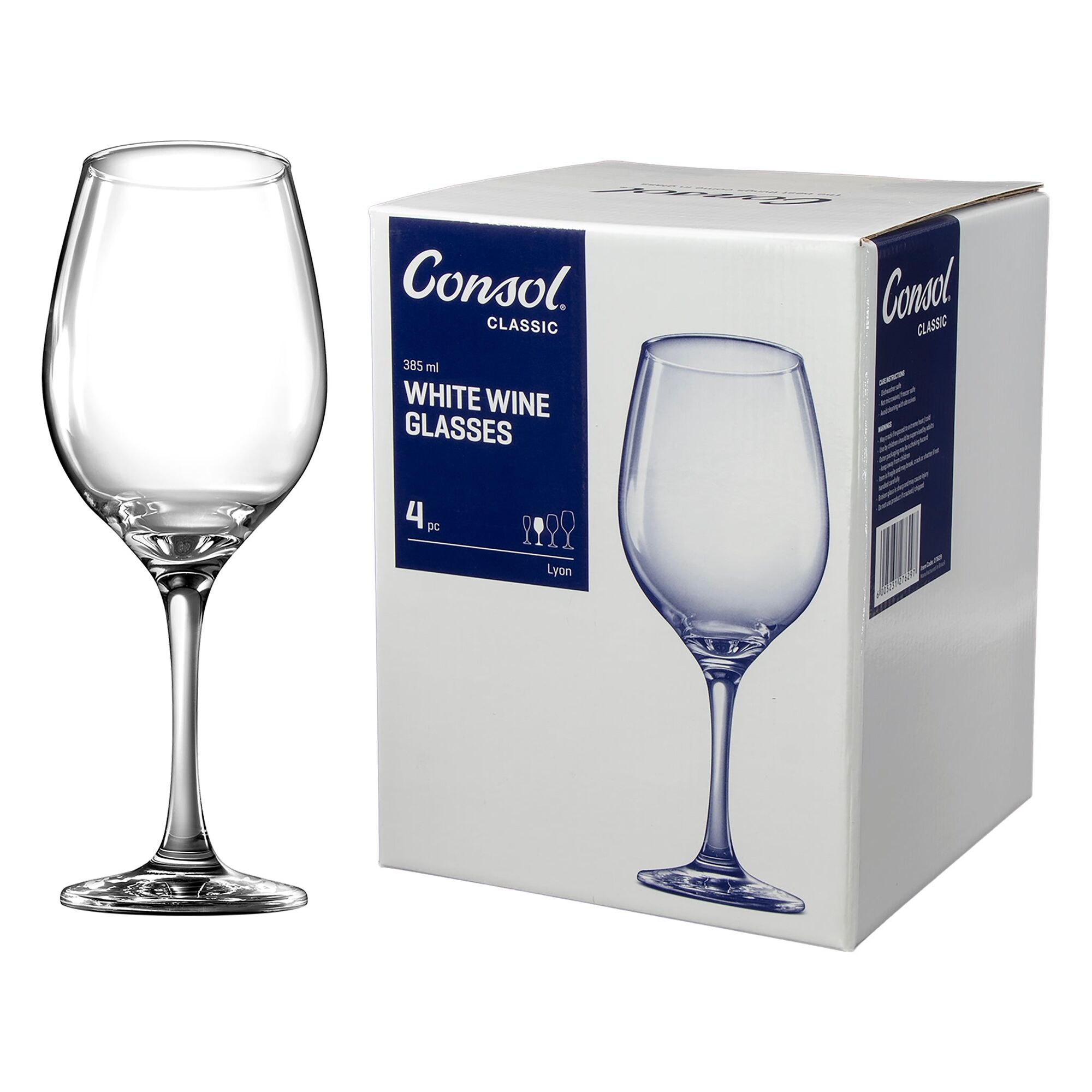 CONSOL LYON STEM WHITE WINE GLASS 4 PACK, (385ML)