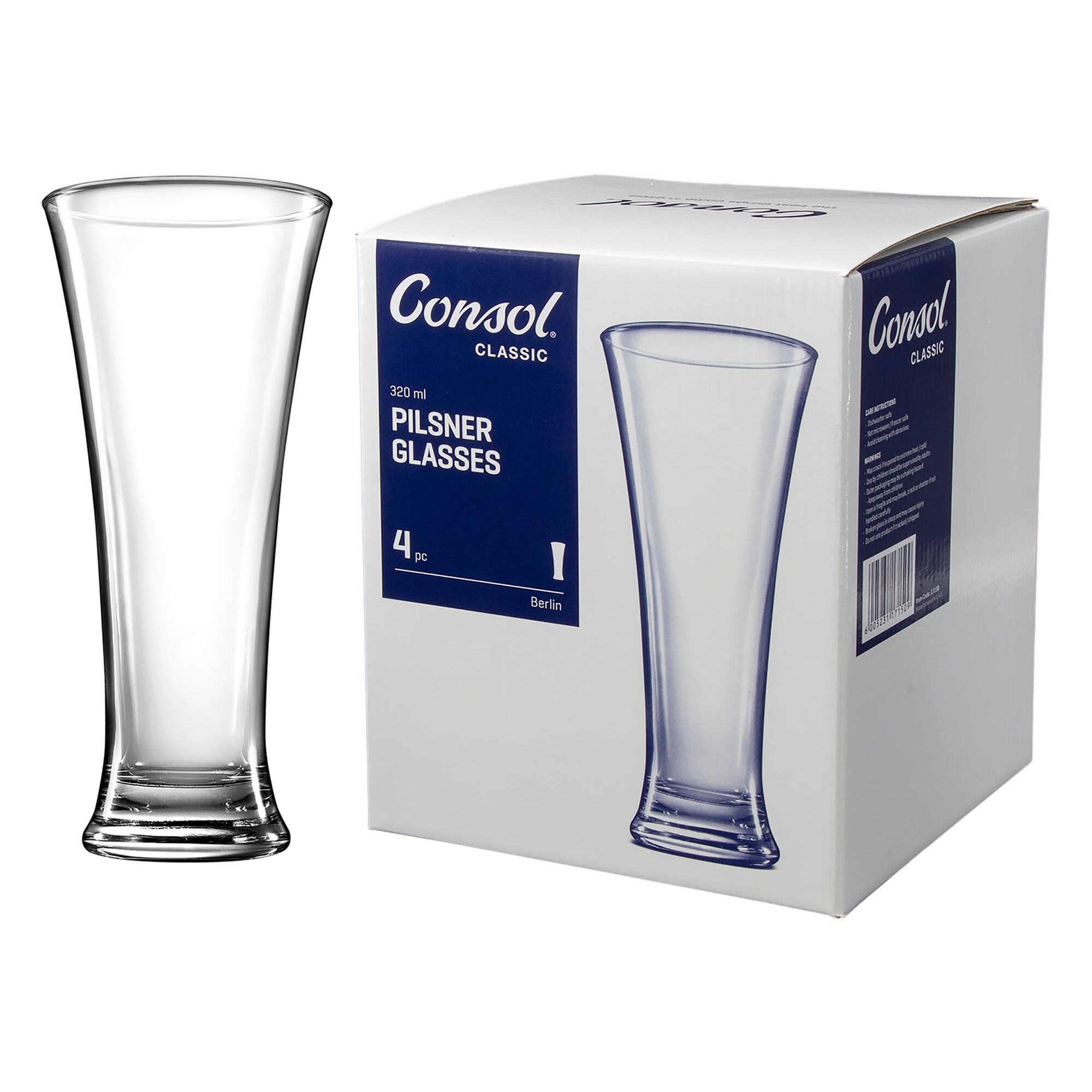 CONSOL BERLIN PILSNER GLASS 4 PACK, (320ML)