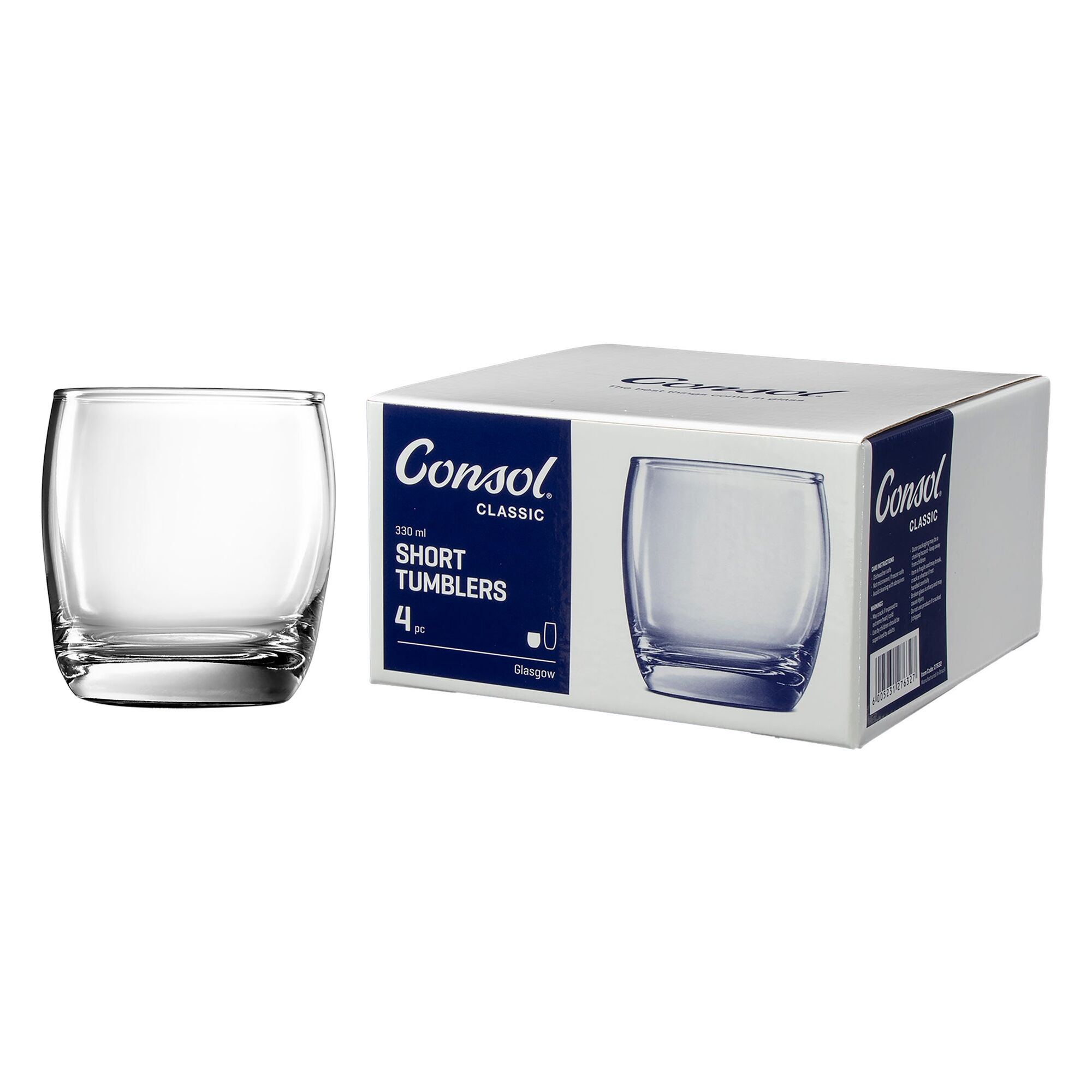 CONSOL GLASGOW WHISKEY TUMBLER 4 PACK, (330ML)