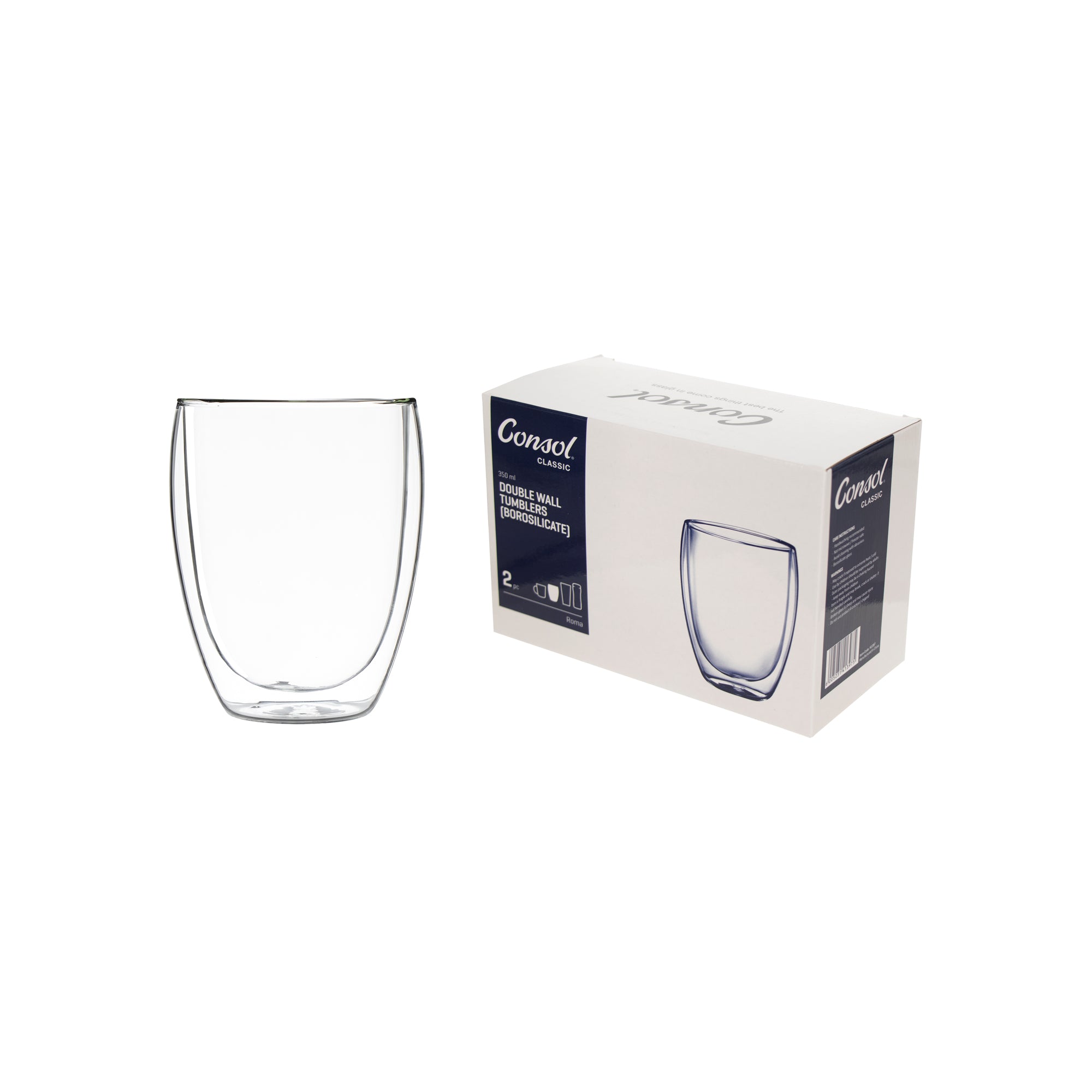 CONSOL ROMA DOUBLE WALL BOROSILICATE GLASS TUMBLER 2 PIECE SET, (350ML)