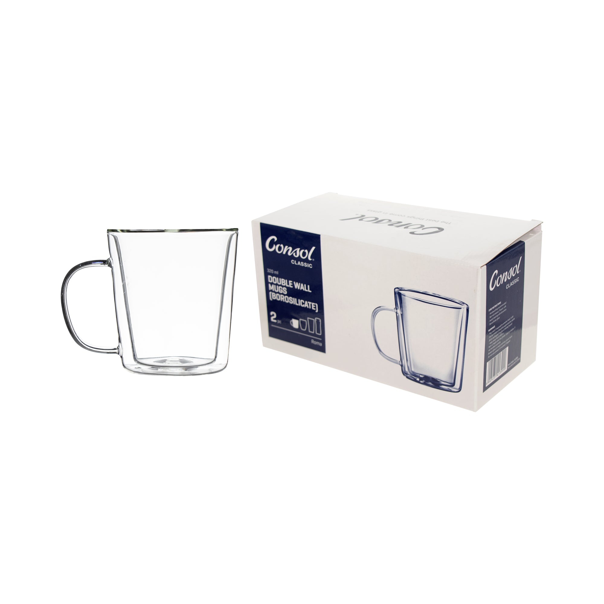 CONSOL ROMA DOUBLE WALL BOROSILICATE GLASS MUG 2 PIECE SET, (320ML)