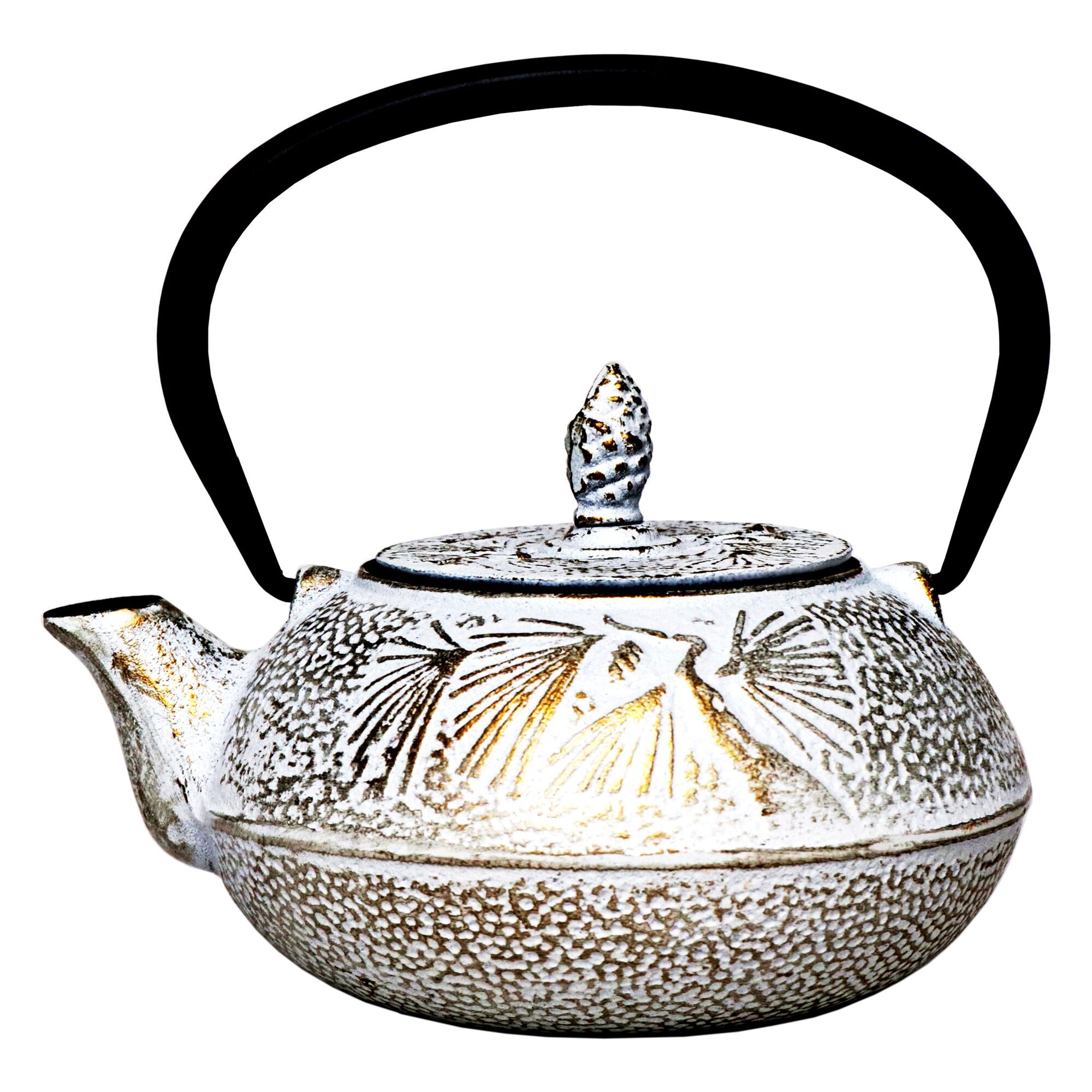 REGENT CAST IRON CHINESE TEAPOT WHITE AND GOLD, (500ML)