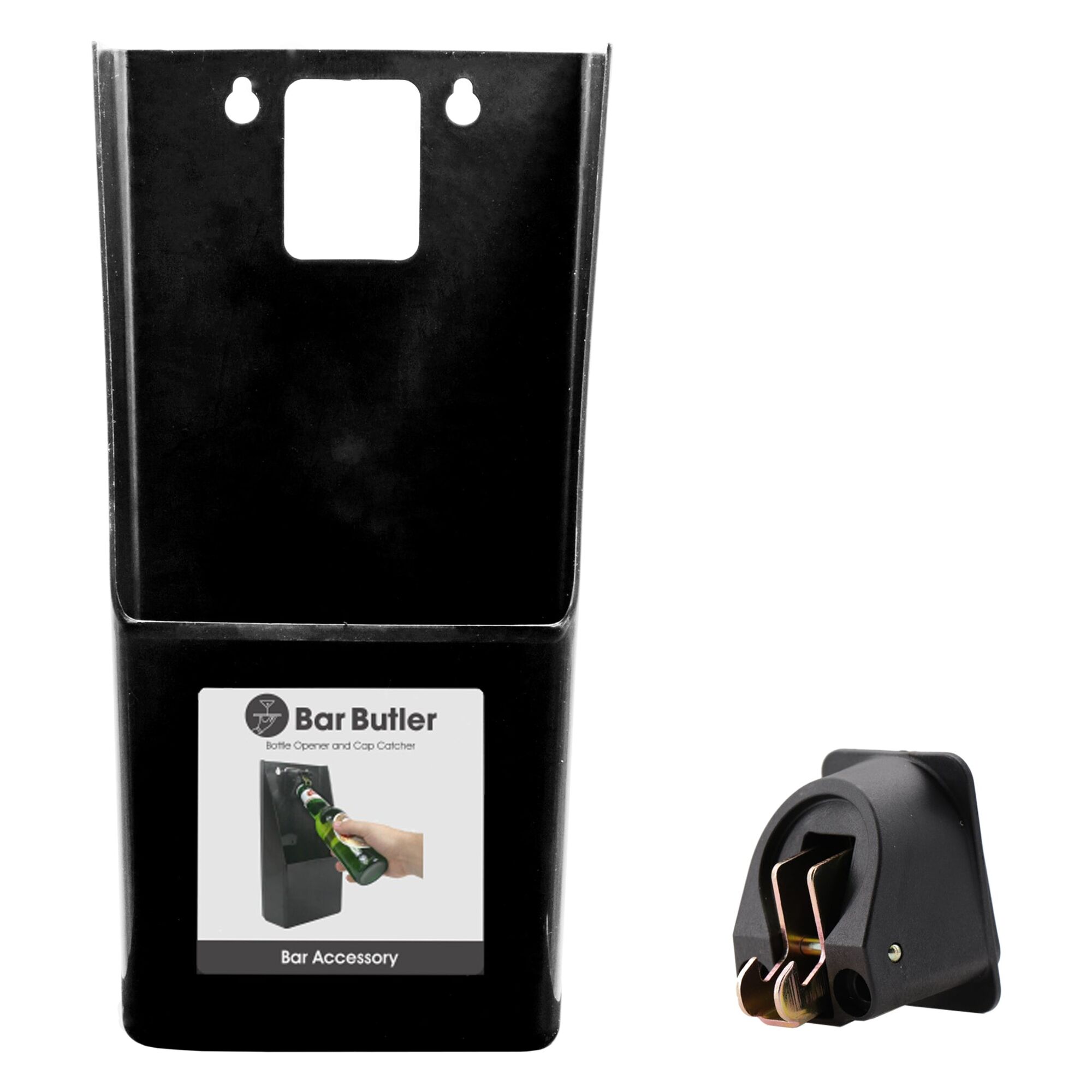 BAR BUTLER WALL MOUNT BOTTLE OPENER WITH CAP CATCHER BLACK, (300X140X85MM)