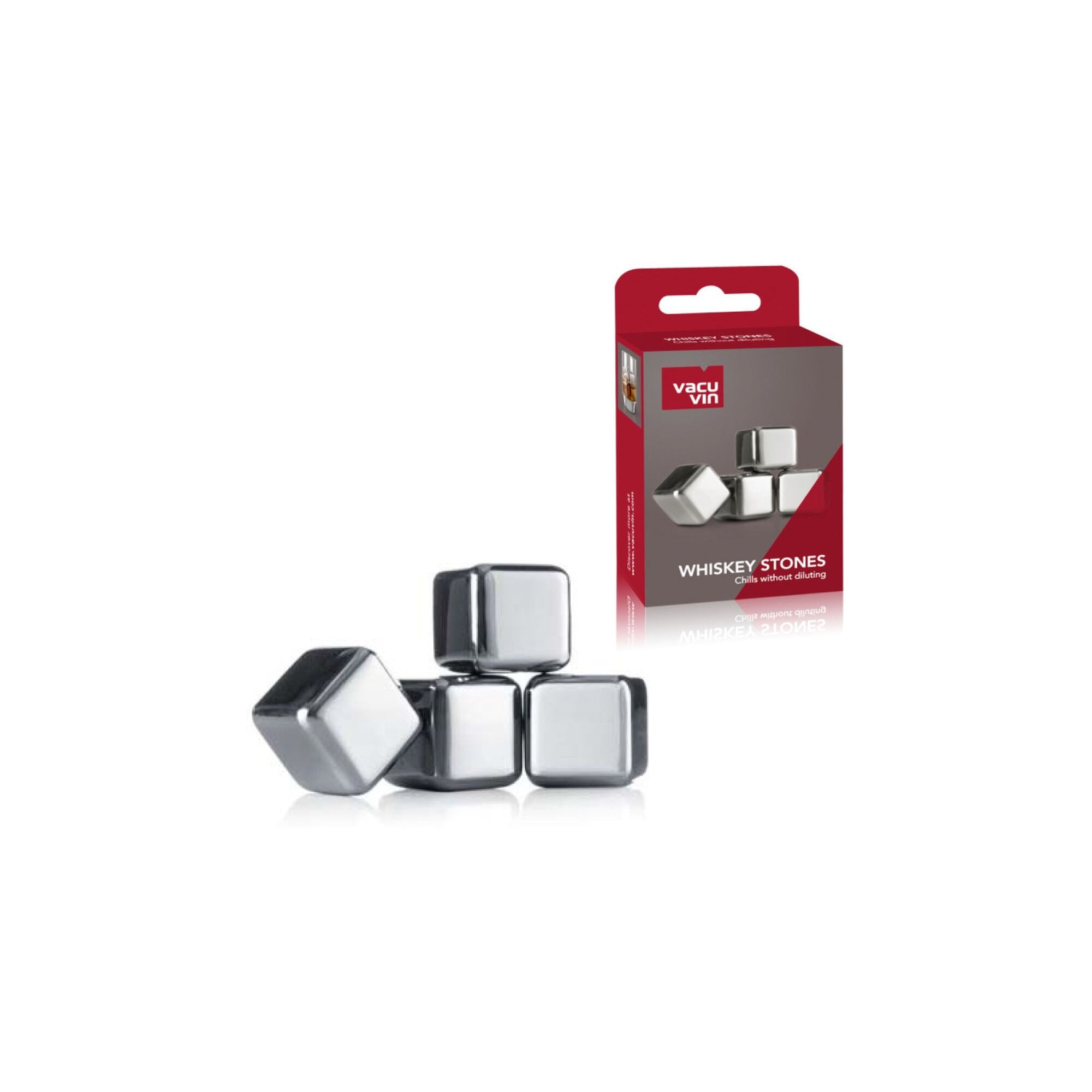 VACU VIN WHISKEY CHILLING STONES STAINLESS STEEL 4 PIECE SET