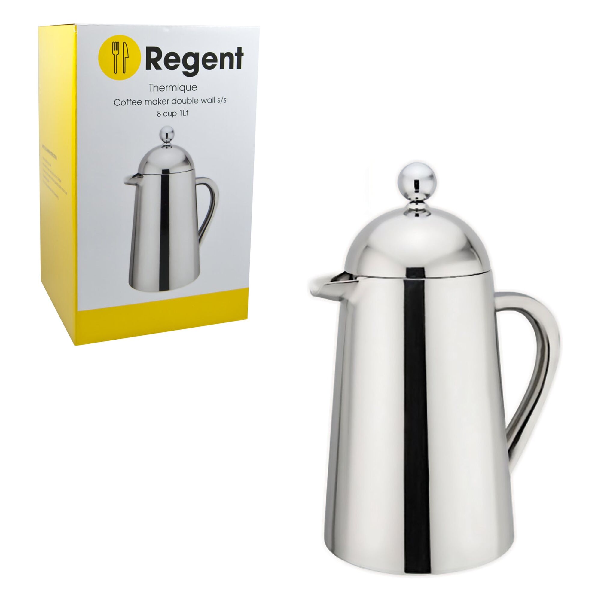 REGENT THERMIQUE COFFEE PLUNGER DOUBLE WALL ST STEEL 8 CUP, (1LT)