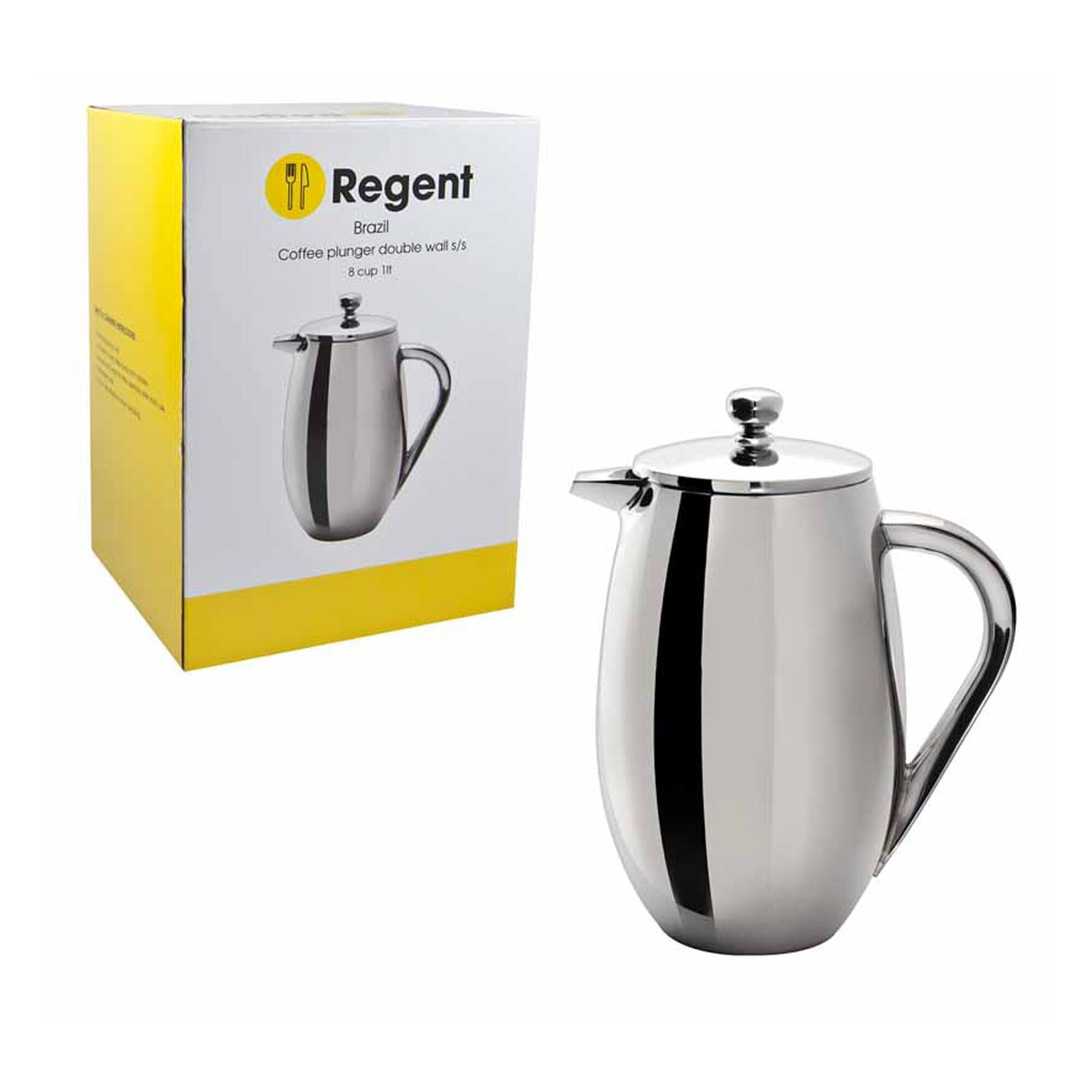 REGENT BRAZIL COFFEE PLUNGER DOUBLE WALL ST STEEL 3 CUP, (350ML)