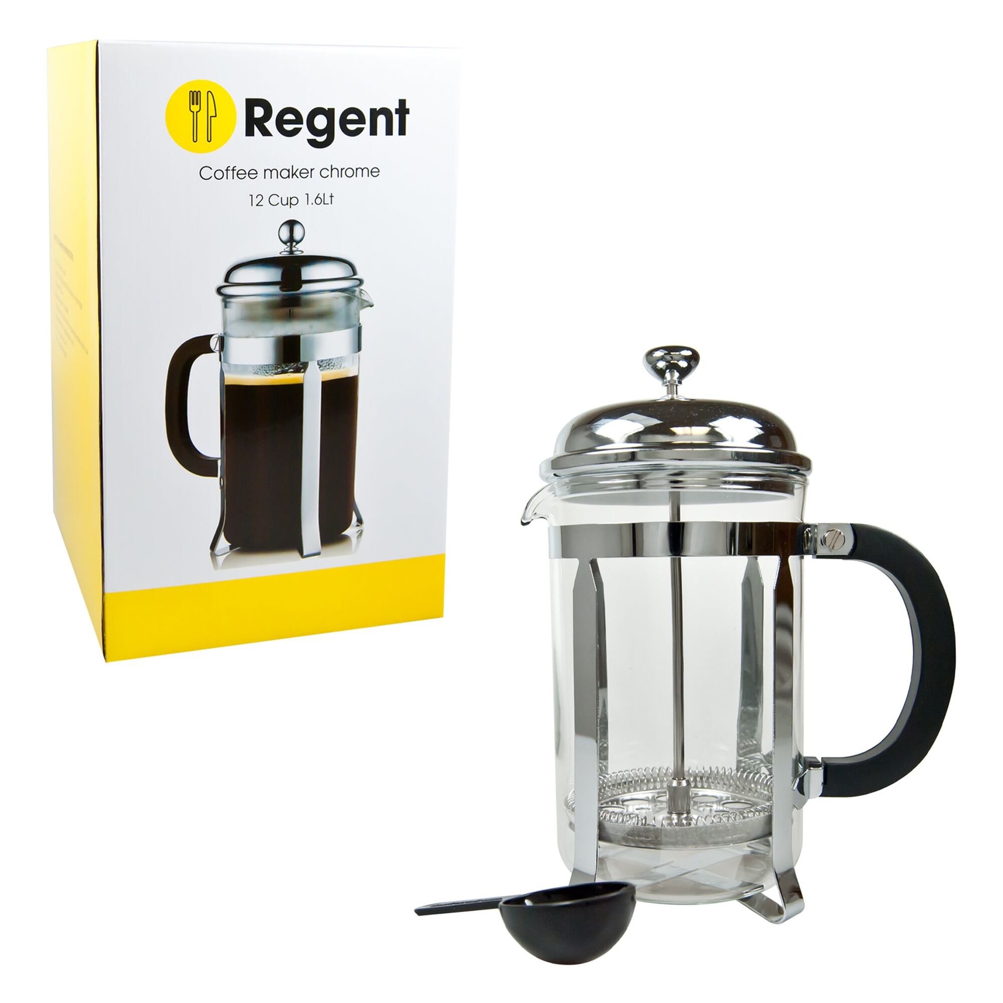 REGENT COFFEE PLUNGER WITH CHROME FRAME 12 CUP, (1.6LT)