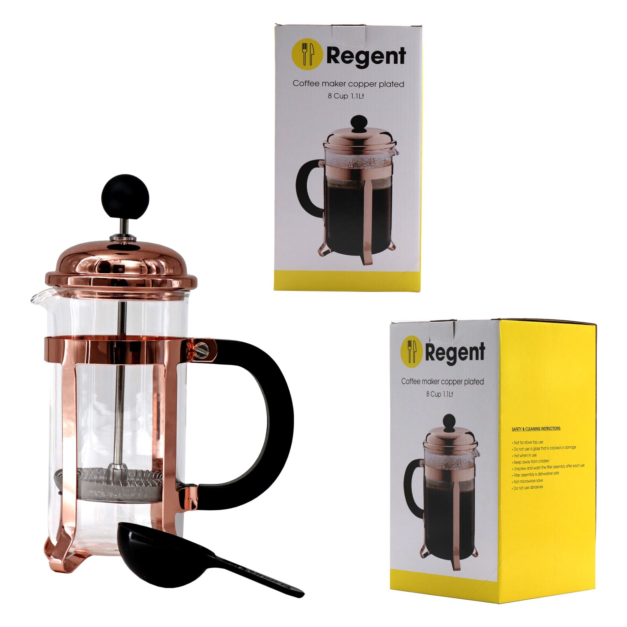 REGENT COFFEE PLUNGER WITH COPPER PLATED FRAME 8 CUP, (1LT)