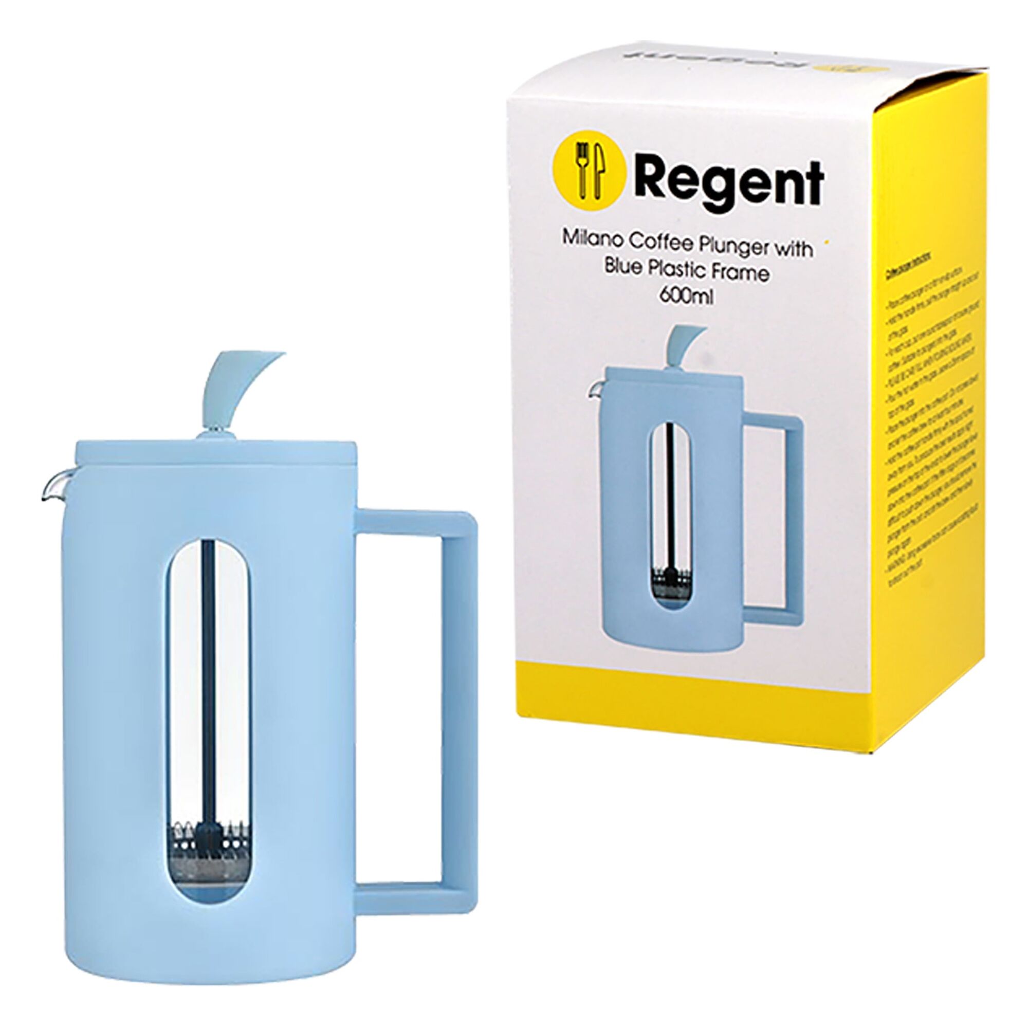 REGENT MILANO COFFEE PLUNGER WITH BLUE PLASTIC FRAME 6 CUP, (600ML)