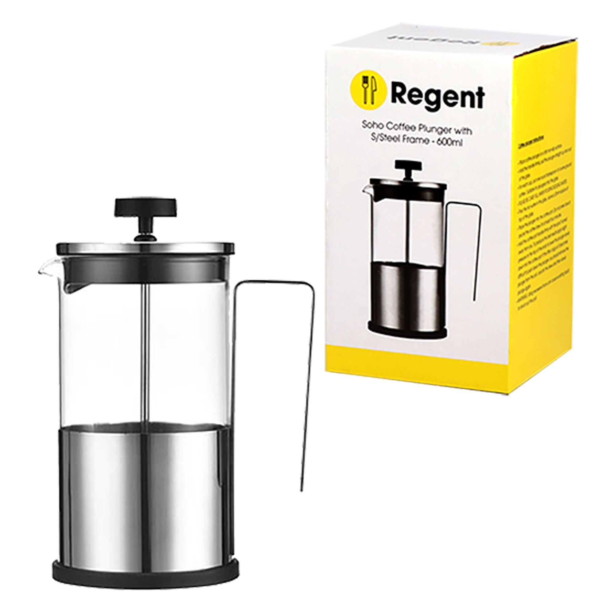 REGENT SOHO COFFEE PLUNGER WITH STAINLESS STEEL FRAME 6 CUP, (600ML)