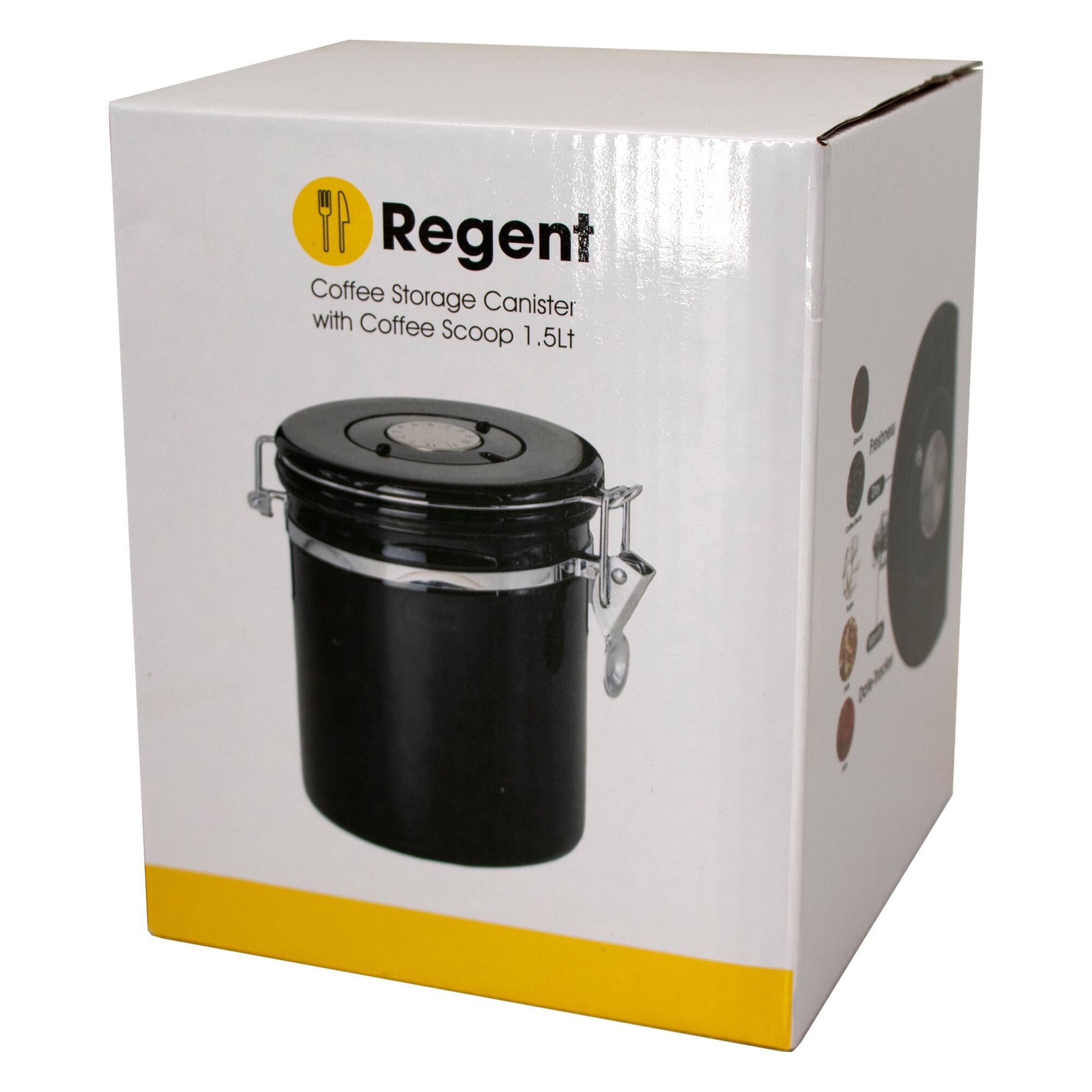 REGENT COFFEE AIRTIGHT STORAGE CANISTER STAINLESS STEEL BLACK, 1.5LT (130MM DIAX150MM)