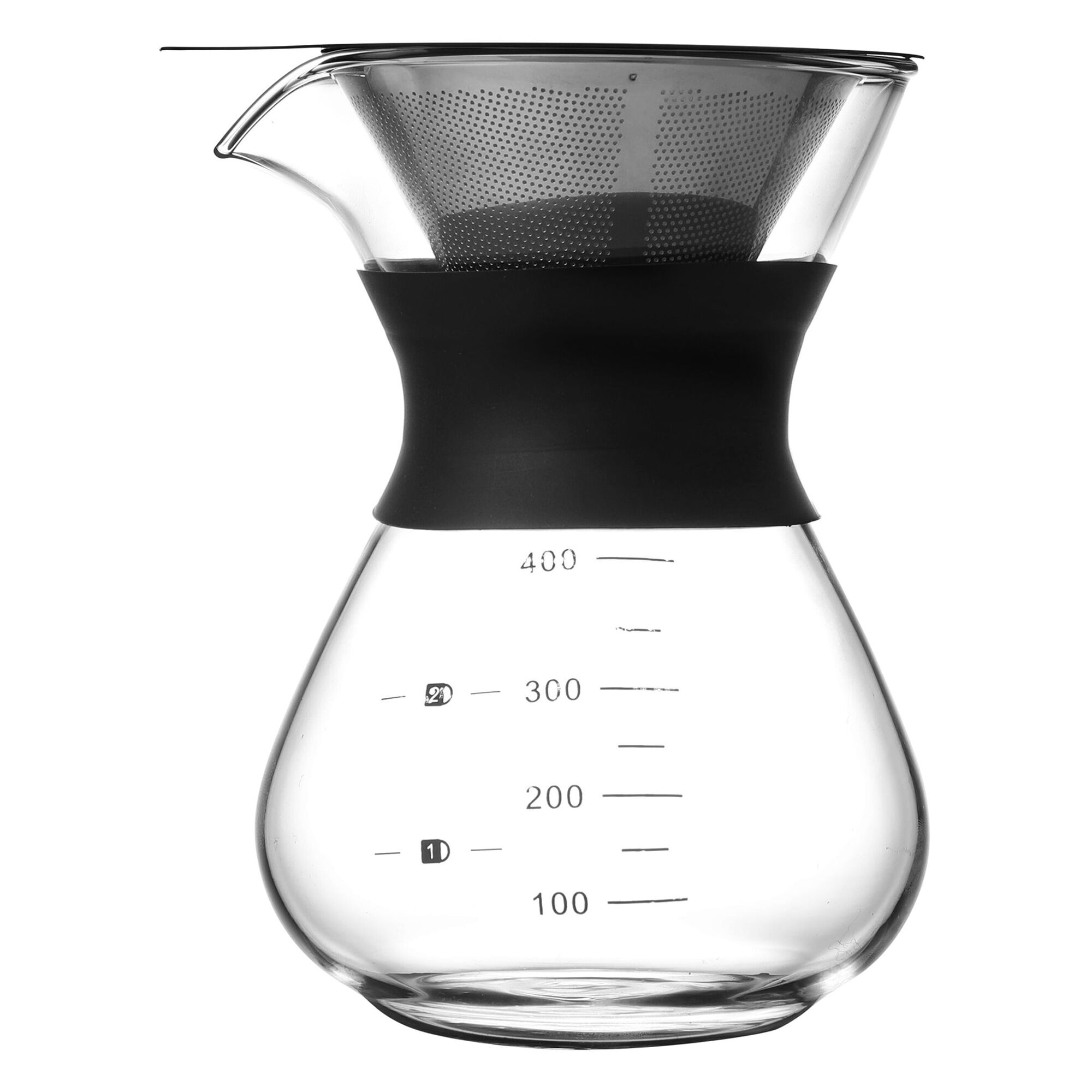 REGENT COFFEE MAKER POUR OVER GLASS CARAFE WITH ST STEEL FILTER  6 CUP, 400ML (150X105MM DIA)