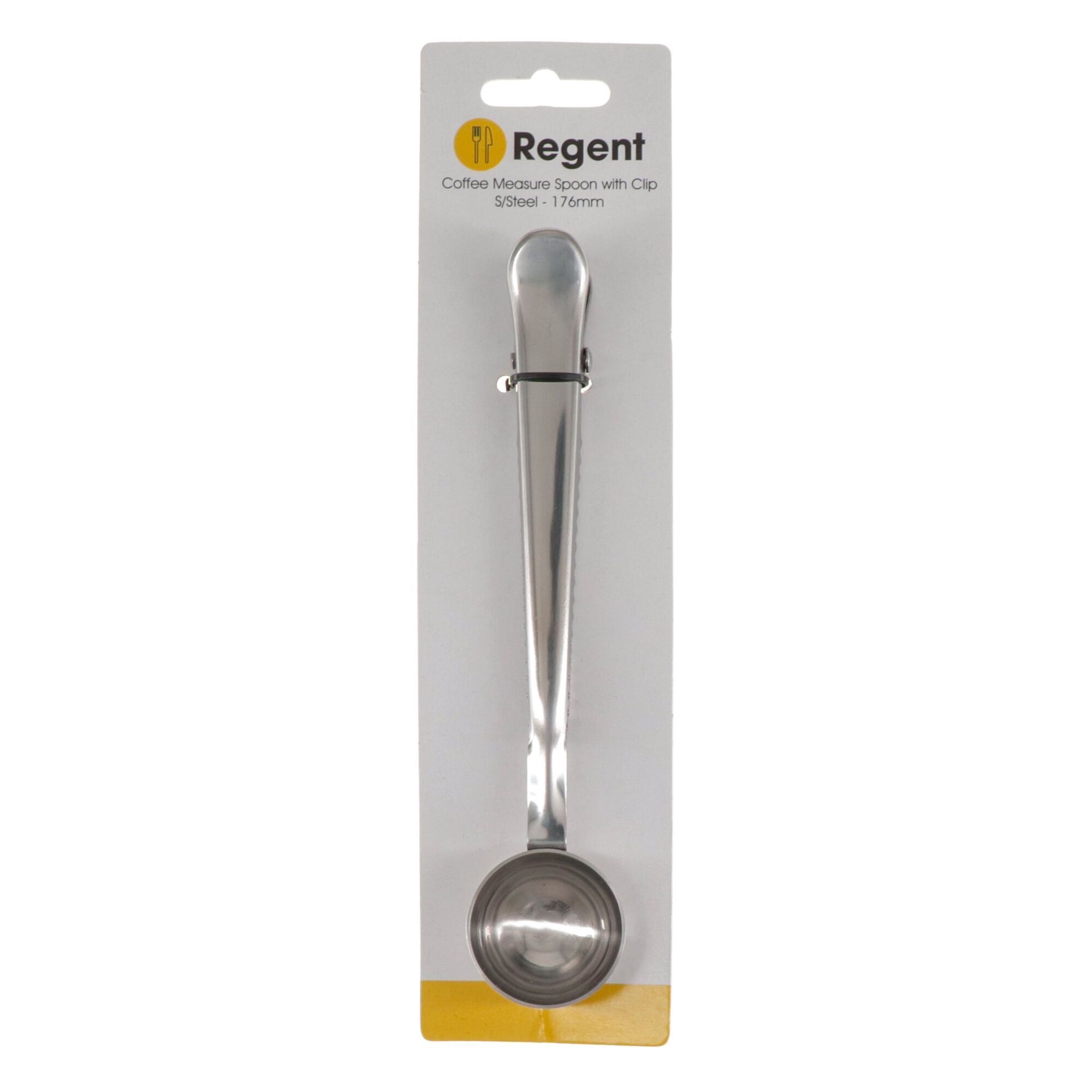 REGENT COFFEE MEASURE SPOON 19GR. STAINLESS STEEL WITH CLIP, (175MMx32MM DIA)