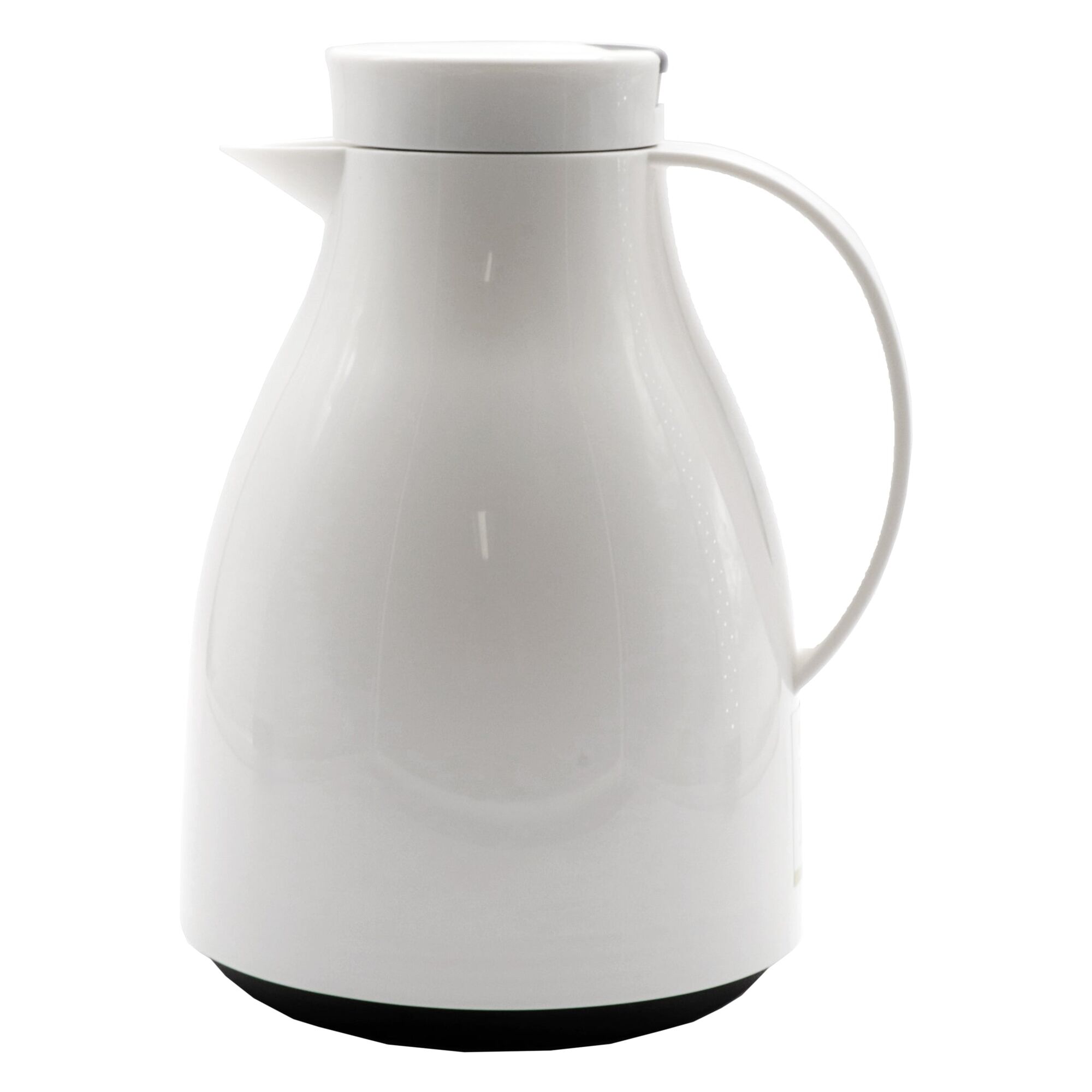 REGENT VACUUM THERMAL JUG WHITE WITH BLACK BUTTON LID AND GLASS LINER, (1LT)