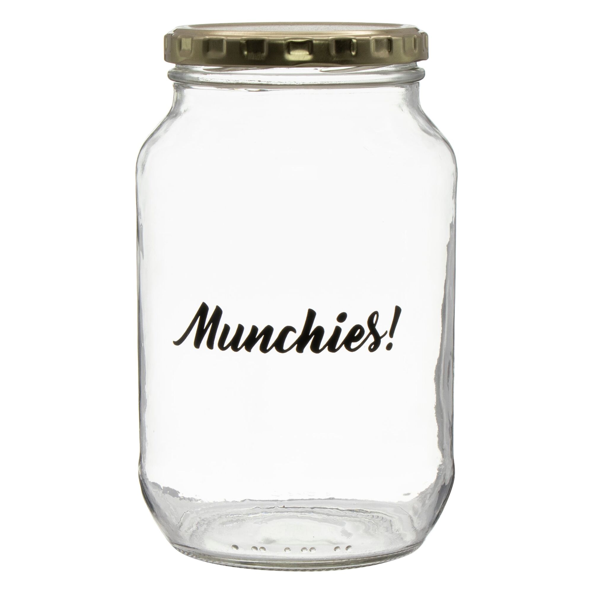 REGENT PRINTED GLASS STORAGE JAR - MUNCHIES, 1LT (172X100MM DIA)