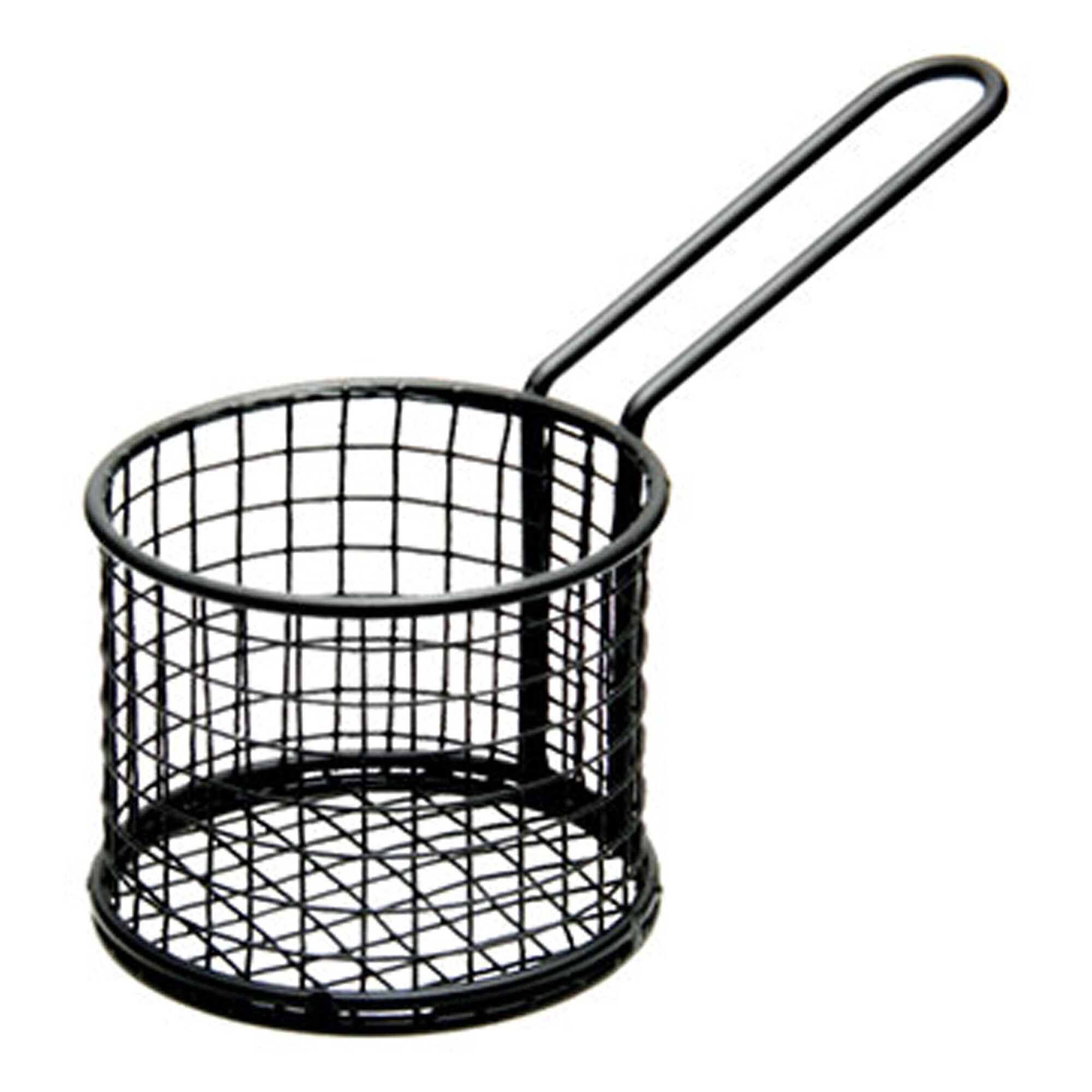 REGENT CHIP SERVER WIRE ROUND FRYER BASKET WITH HANDLE P.C. BLACK, (210/100MM DIAX80MM)