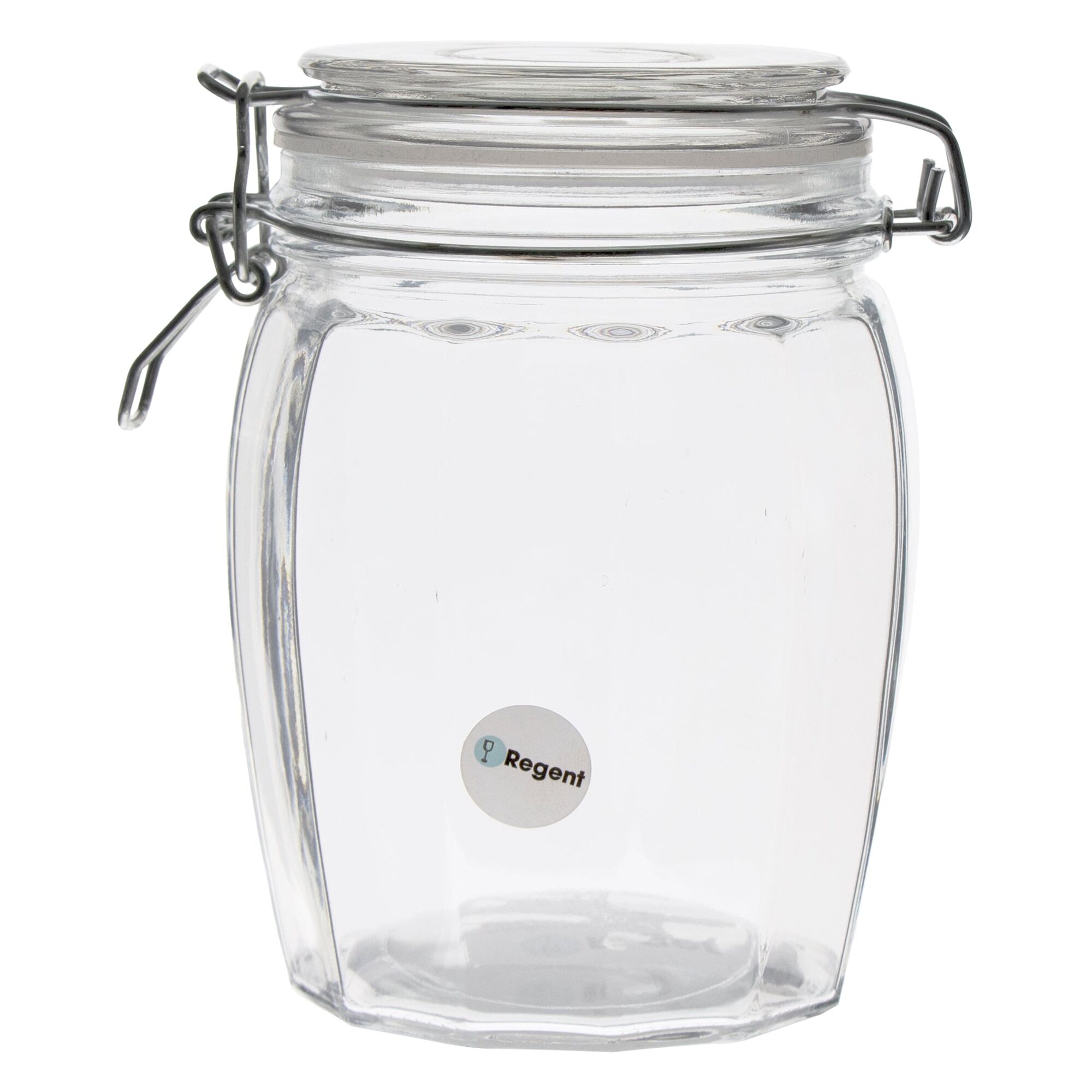 REGENT FACETED HERMETIC GLASS CANISTER WITH CLIP SEAL AND GLASS  LID, 800ML (112X112X152MM)