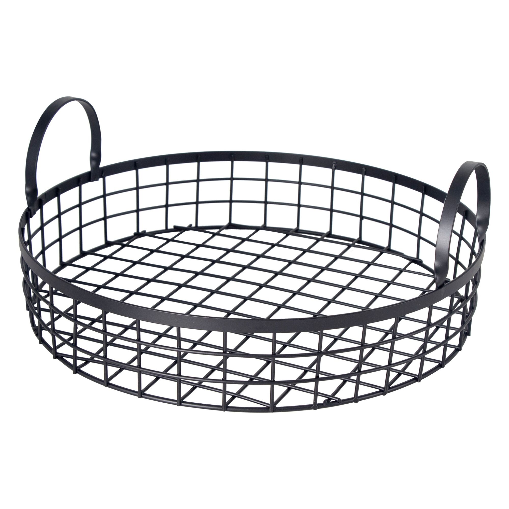 REGENT KITCHEN VINTAGE ROUND WIRE GRID TRAY WITH HANDLES POWDER COATED BLACK, (360MM DIAX70MM)