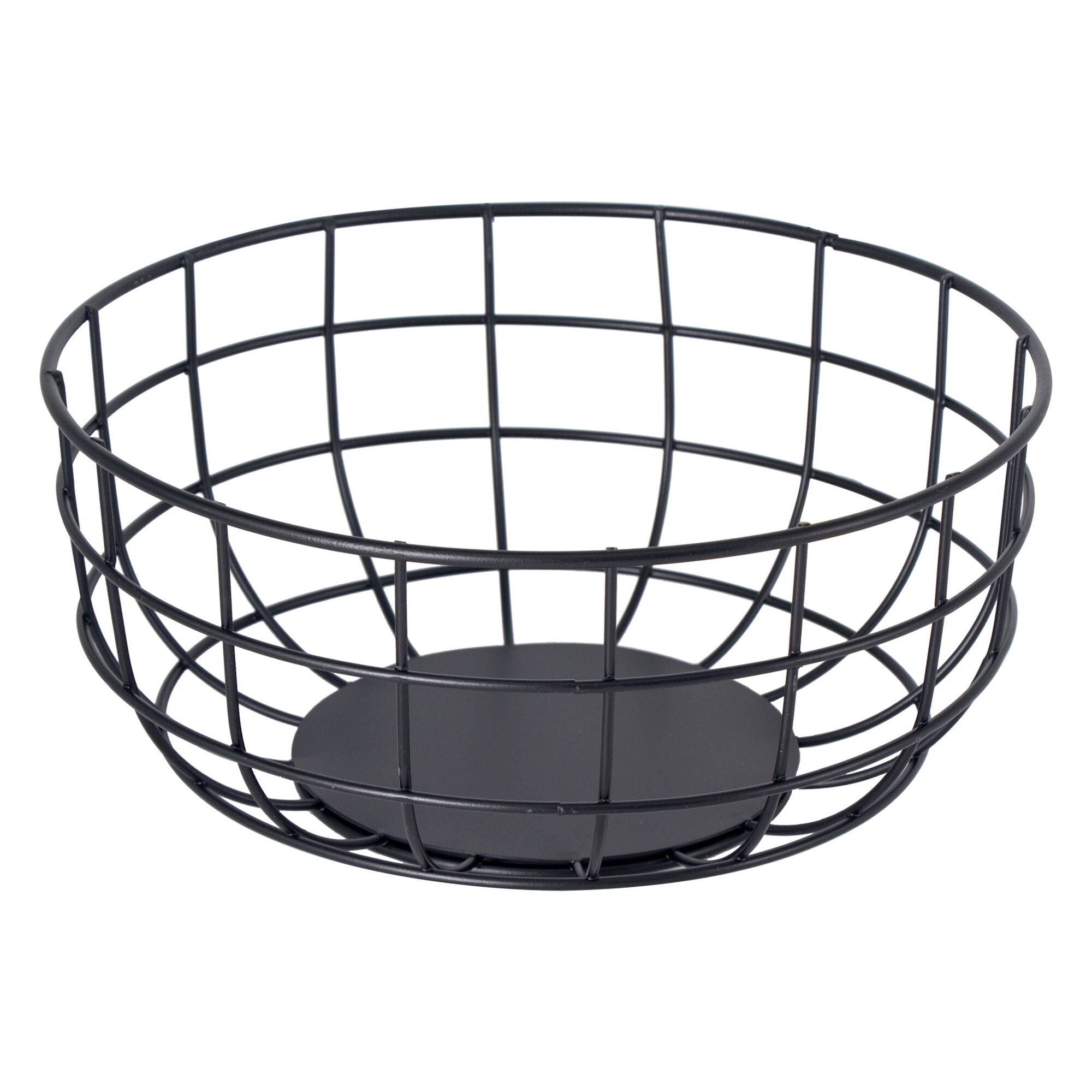 REGENT KITCHEN ROUND STEEL WIRE FRUIT BASKET POWDER COATED BLACK, (240MM DIAX110MM)