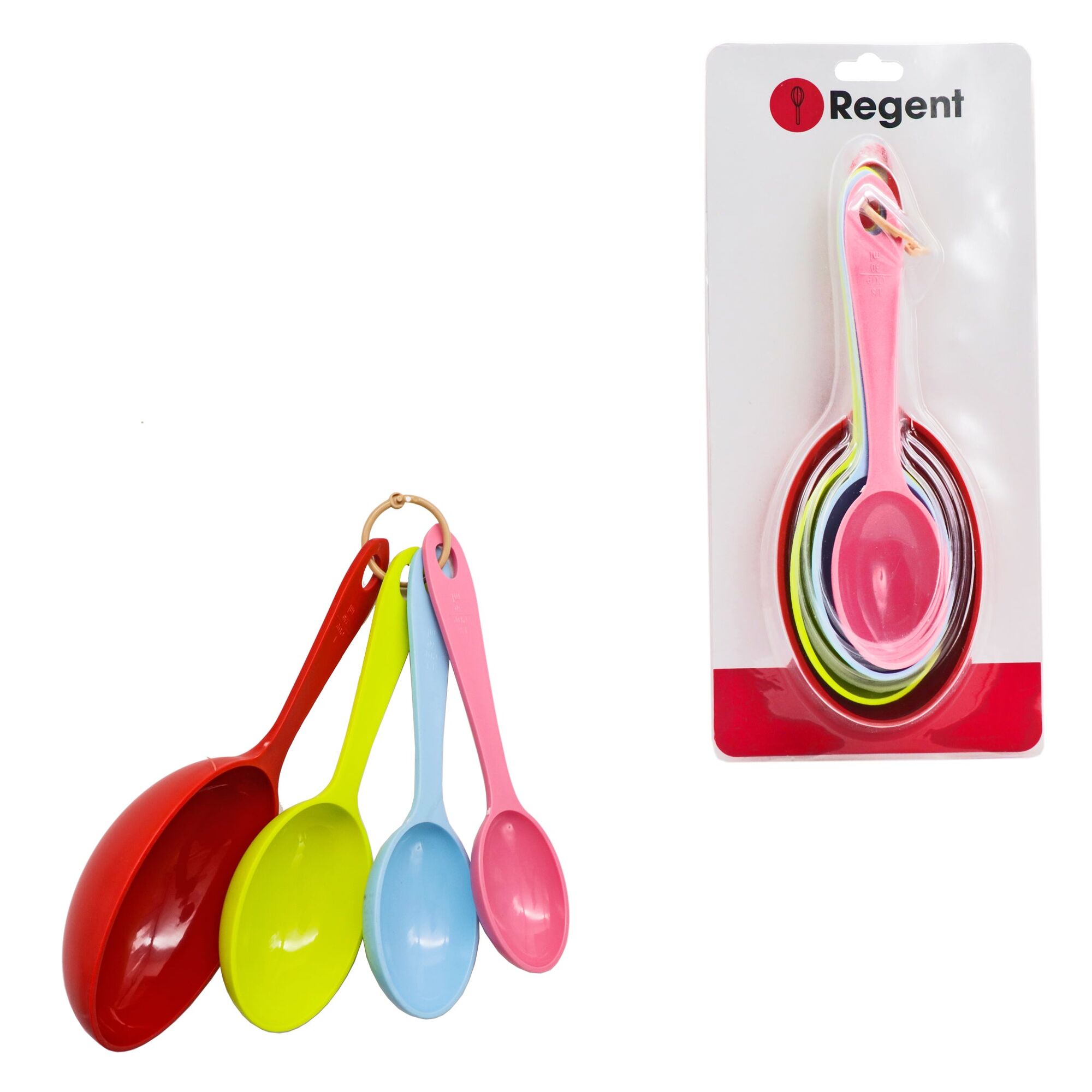 REGENT BAKEWARE OVAL MEASURING CUP PLASTIC COLOURS 4 PIECE SET, (250X90X90MM)