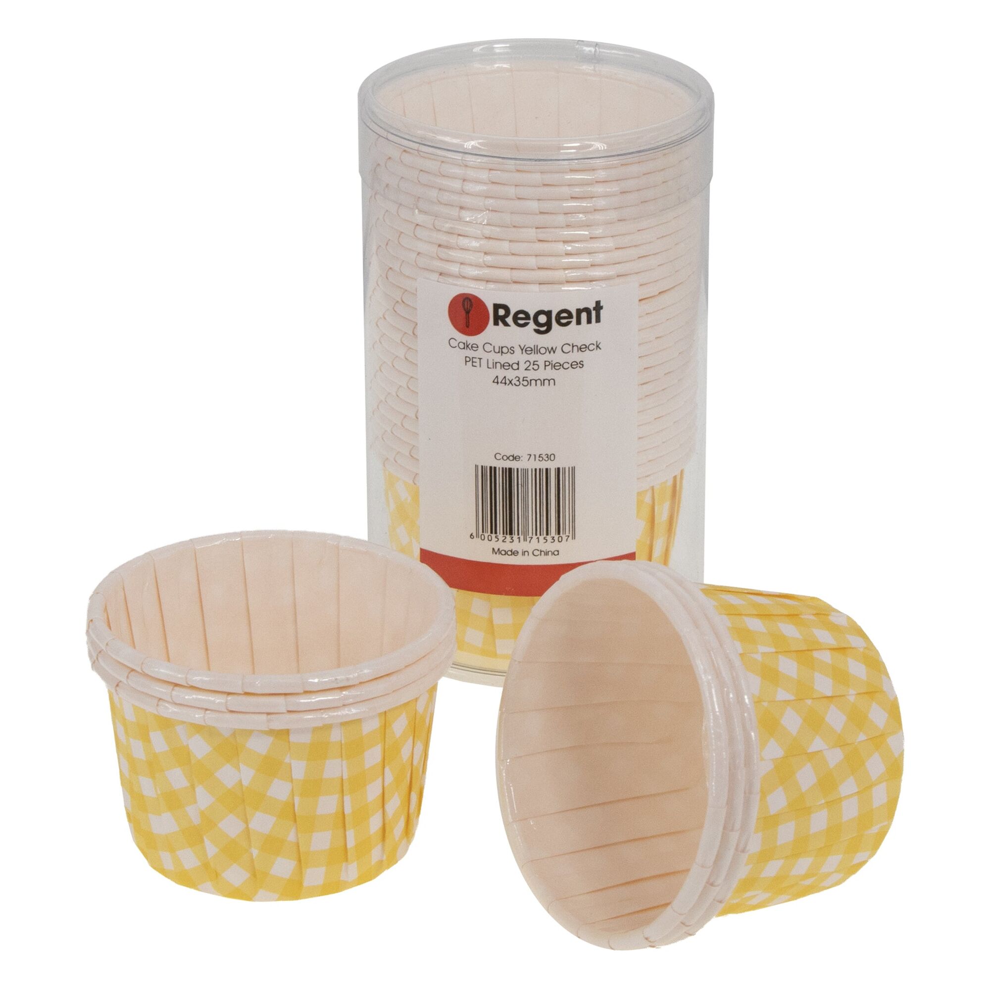 REGENT CAKE/ICE CREAM CUPS YELLOW CHECK PET LINED 25 PCS, (44X35MM)