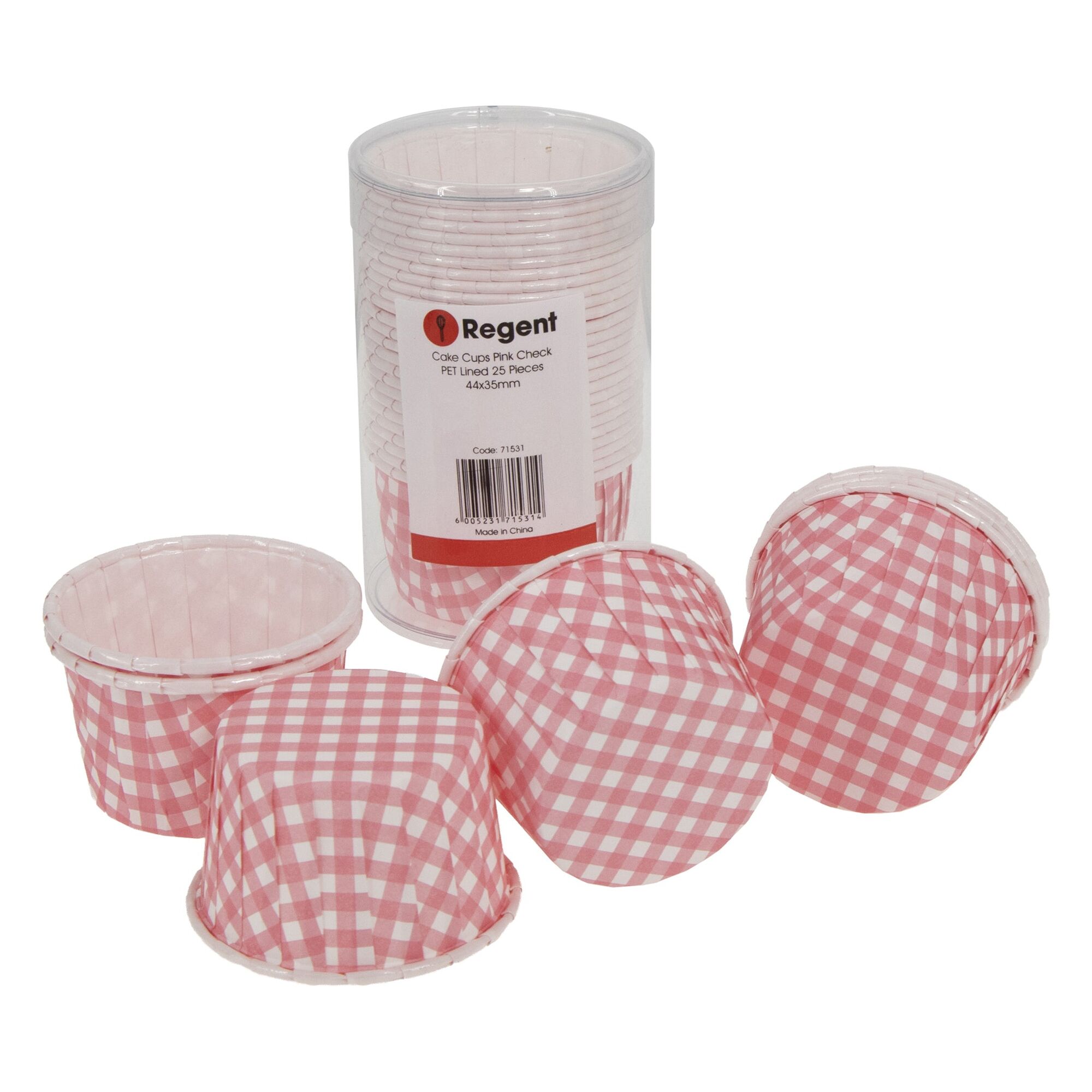 REGENT CAKE/ICE CREAM CUPS PINK CHECK PET LINED 25 PCS, (44X35MM)