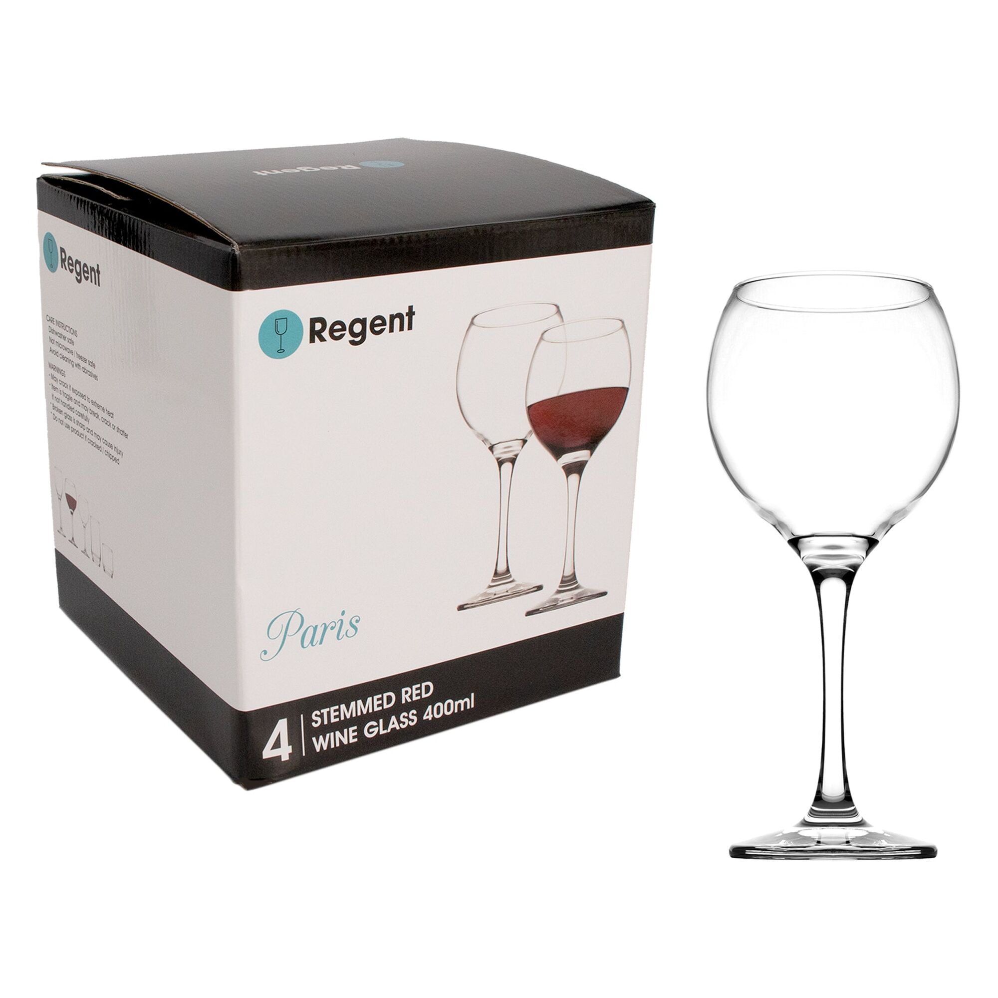 REGENT PARIS STEMMED RED WINE GLASS 4 PACK, (400ML)