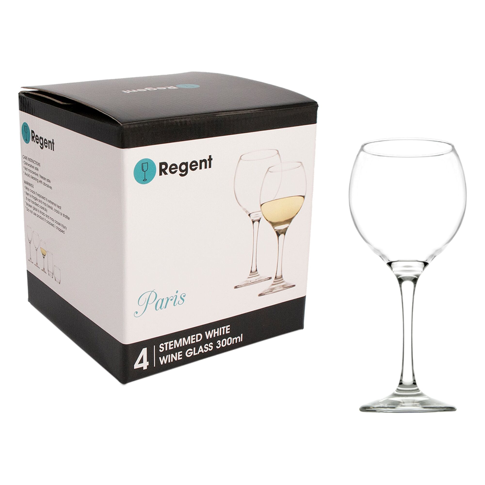 REGENT PARIS STEMMED WHITE WINE GLASS 4 PACK, (300ML)