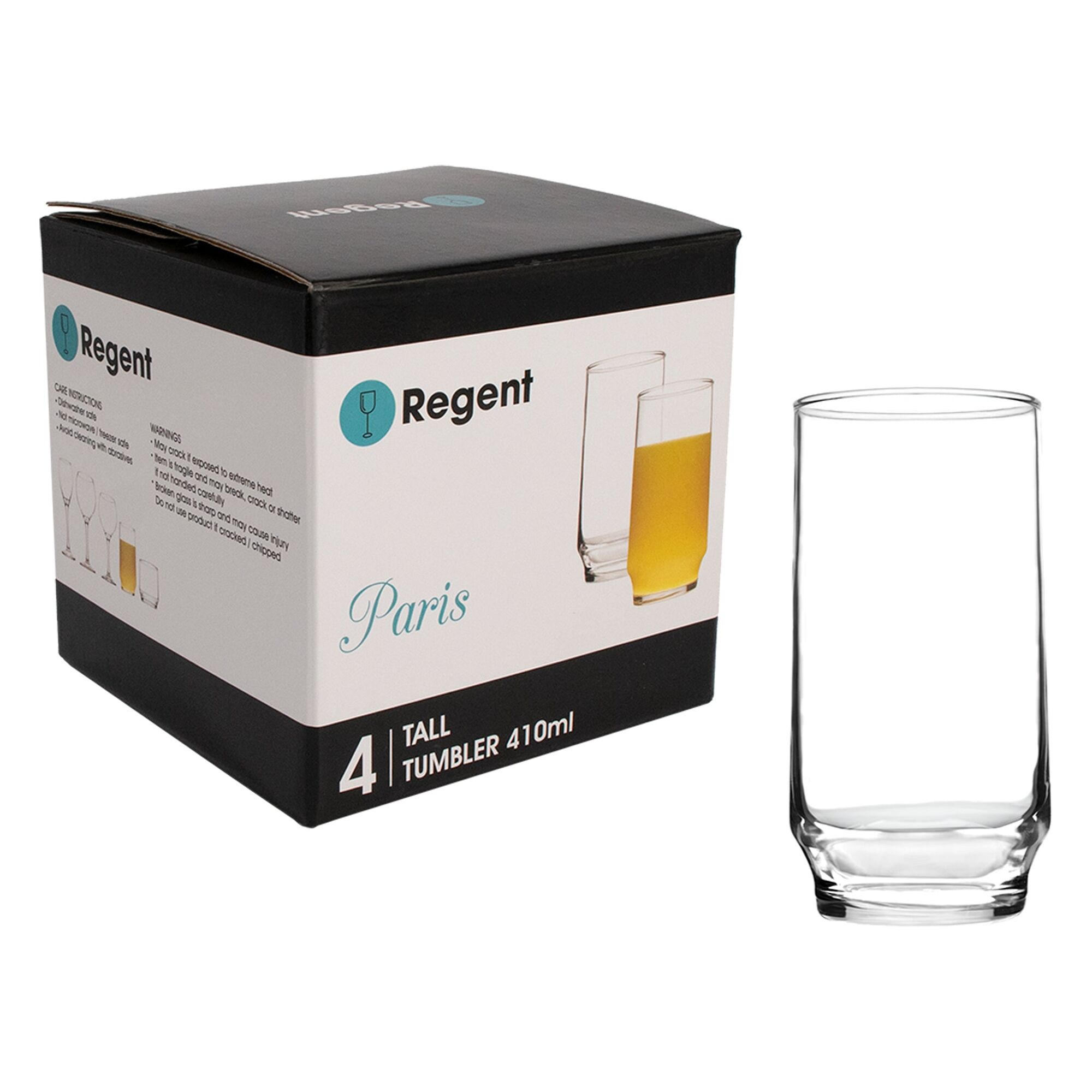 REGENT PARIS TALL TUMBLER 4 PACK, (410ML)