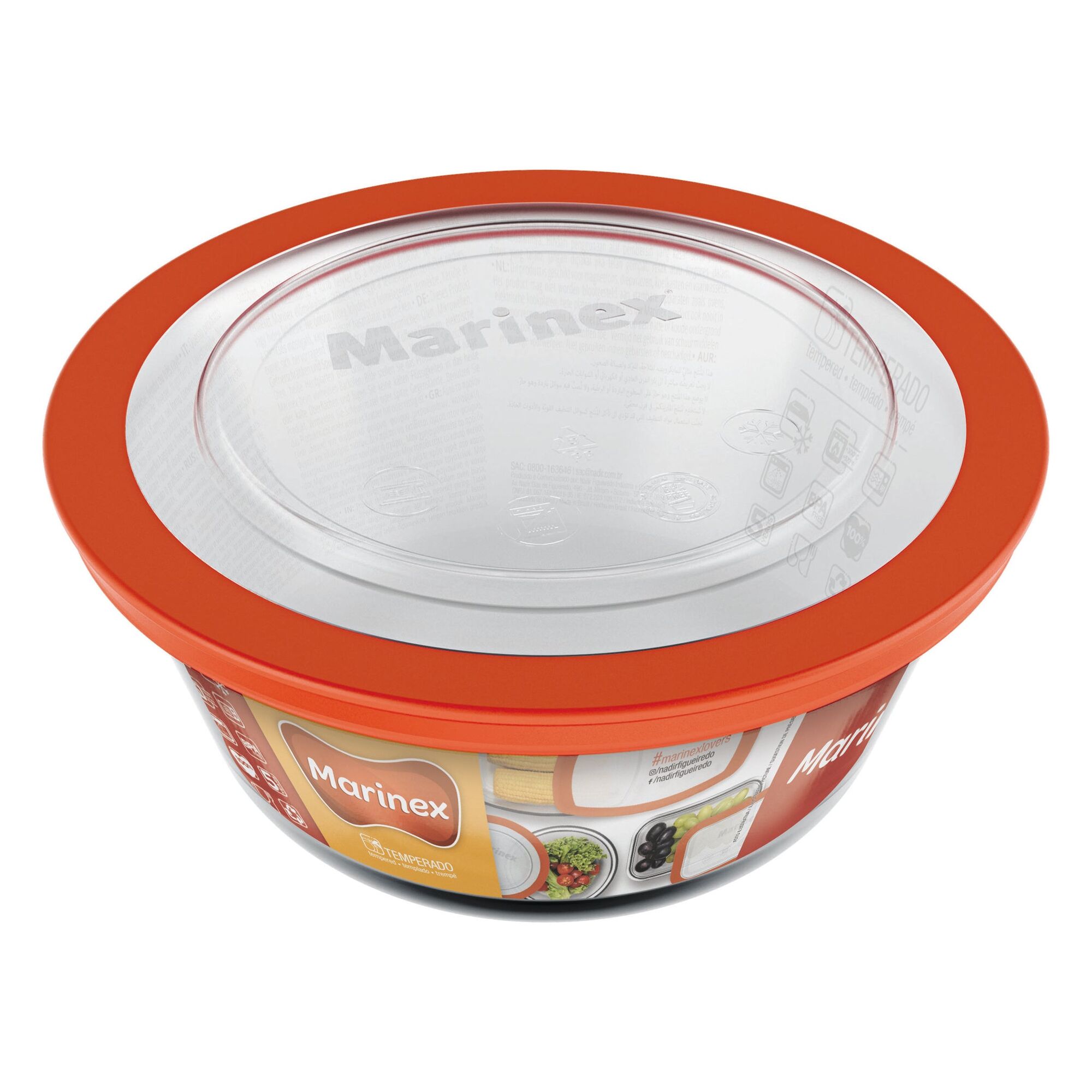 MARINEX ROUND FOOD STORAGE CONTAINER WITH PLASTIC LID, 2.4LT (223MM DIAX110MM)