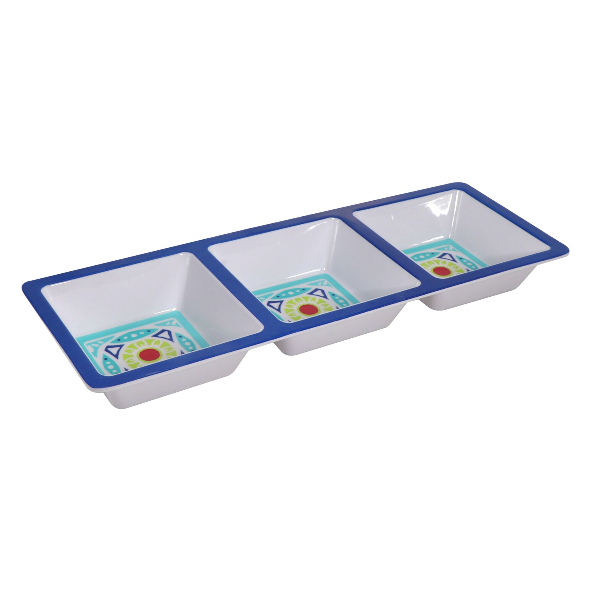 MELAMINE 3 SECTION TRAY BLUE MOROCCAN MANDALA, (342X120X23MM)