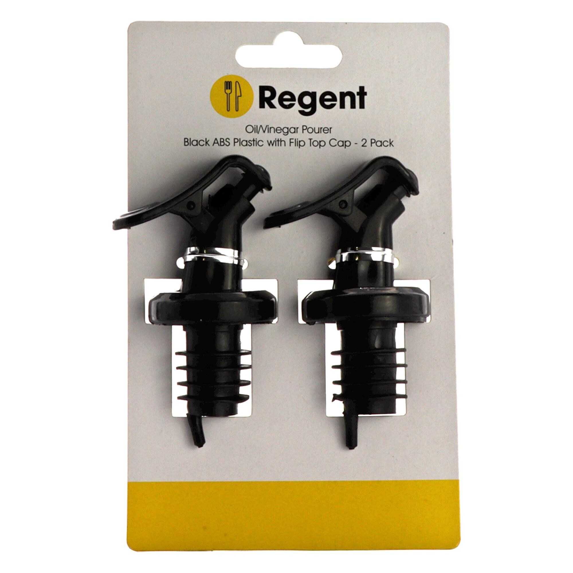 REGENT KITCHEN OIL/VINEGAR BOTTLE POURER WITH CAP ABS PLASTIC BLACK 2 PACK, (90X35MM DIA)