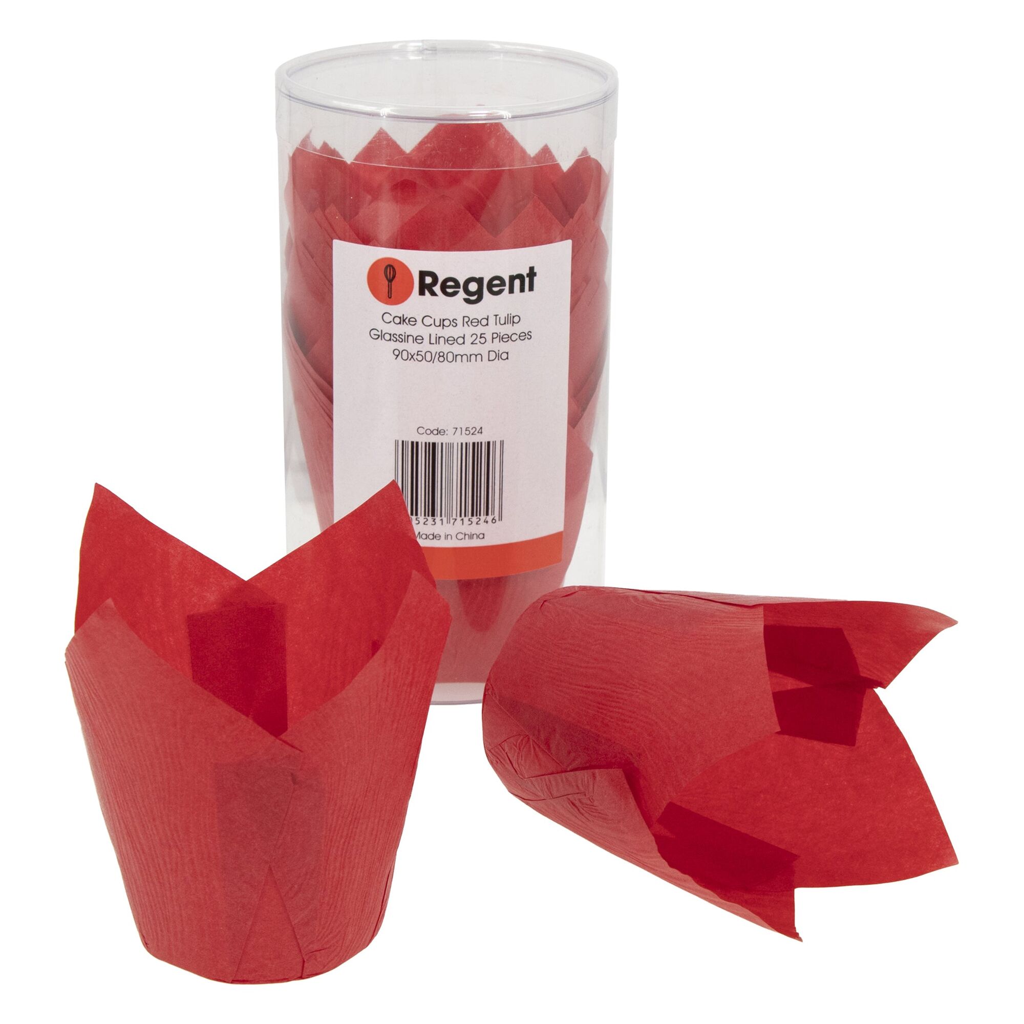 REGENT TULIP MUFFIN CUPS RED GREASE PROOF PAPER 25 PCS, (80/50MM DIAX90MM)