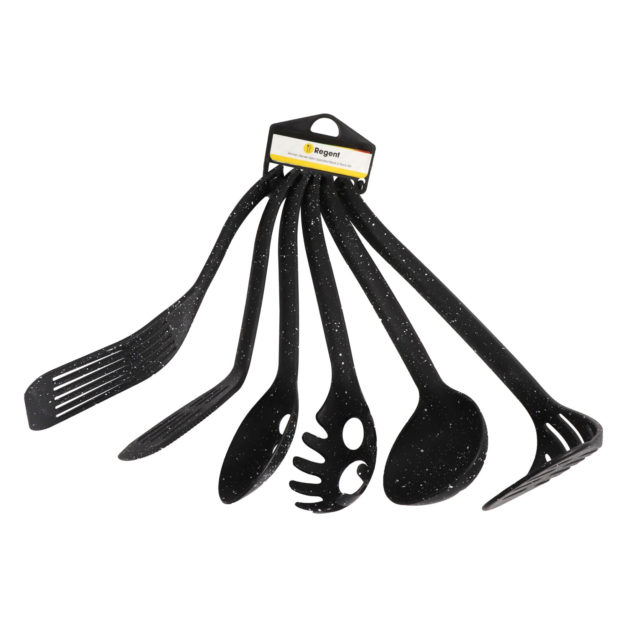 REGENT KITCHEN NYLON UTENSILS SPECKLED BLACK 6 PIECE SET, (320X110X96MM)